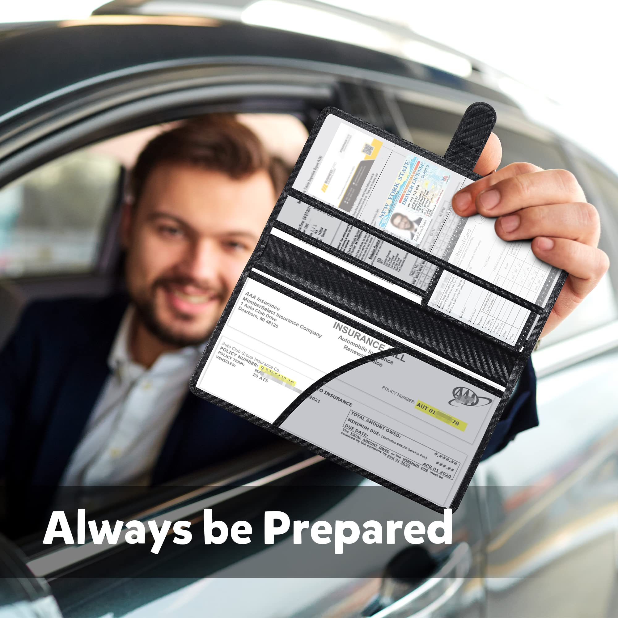 Vehicle-Glove-Box-Organizer,Car-Registration-And-Insurance-Holder With Magnetic Closure Pu Leather Car-Document-Holder For Cards Auto Car Document Wallet Case Essential Document Driver License Black