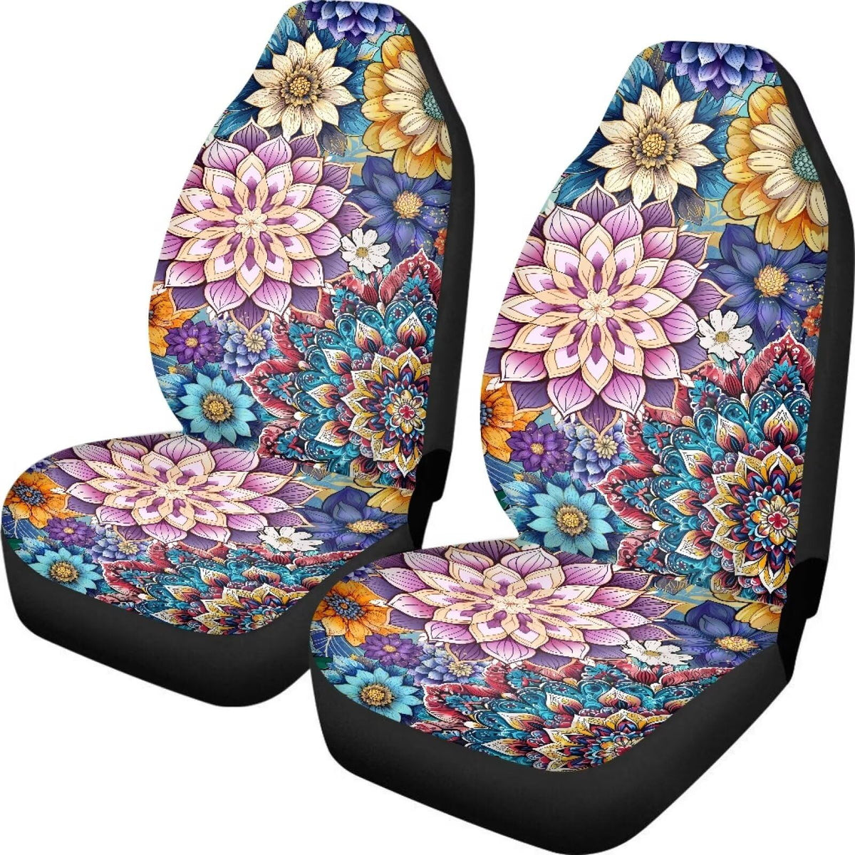 ELEQIN African Flower Car Seat Cover Universal Front Seat Protector Black Automotive Seat Covers Anti-Slip Interior Covers for C