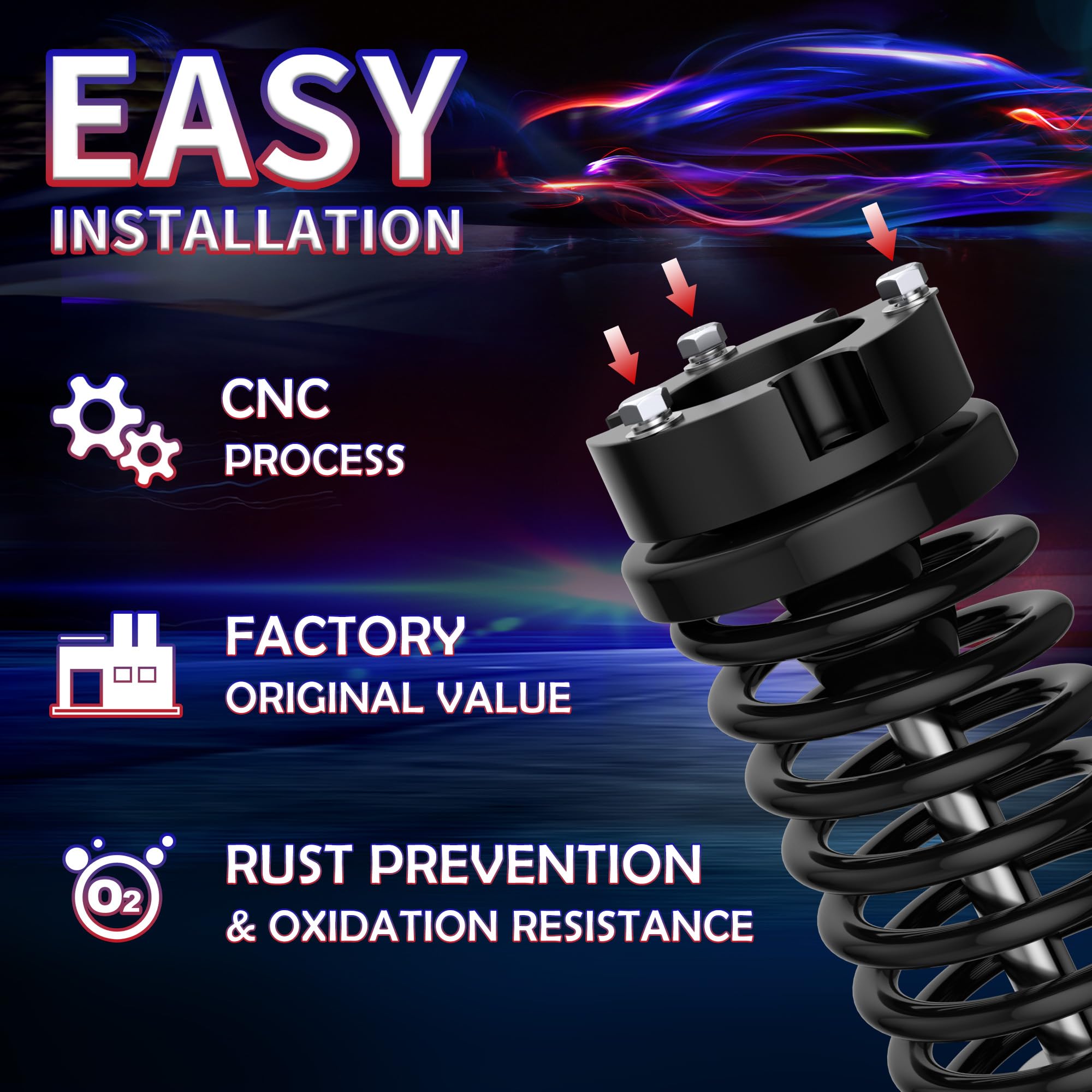 3'' Front And 2'' Rear Leveling Lift Kit For 1995-2004 Tacoma, 3'' Front Strut Spacers And 2'' Rear Black Leveling Lift Block Ki