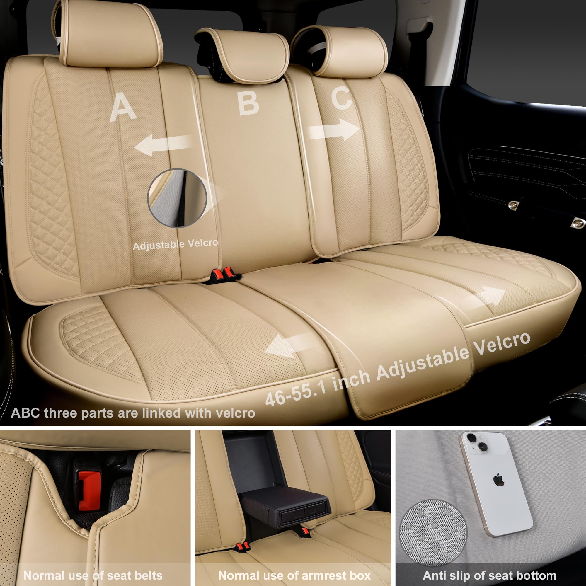 CAR PASS Nappa Leather Car Seat Covers Full Set Waterproof Protector Durable Cushioned,Universal Fit for Sedan SUV Pick-up Truck