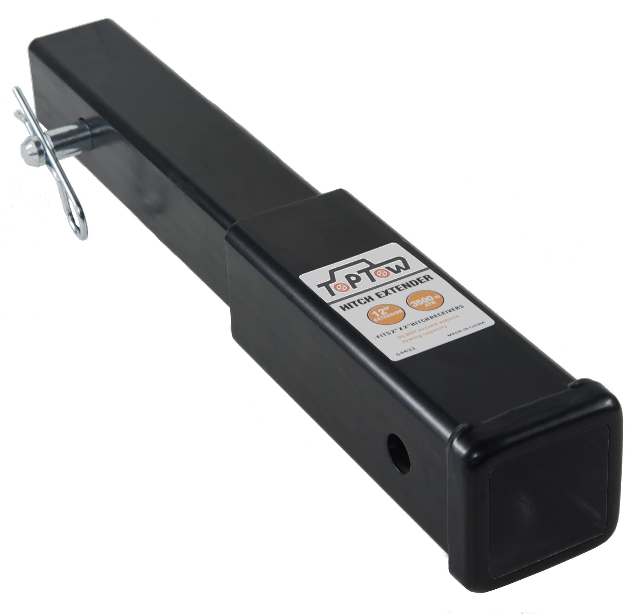 Toptow Trailer Hitch Extender, 12 In Extension Length, 2 X 2 Receiver Tube Openning, Fits For 2 Inch Receiver, 3500Lbs, With 5/8 Inch Hitch Pin And Clip