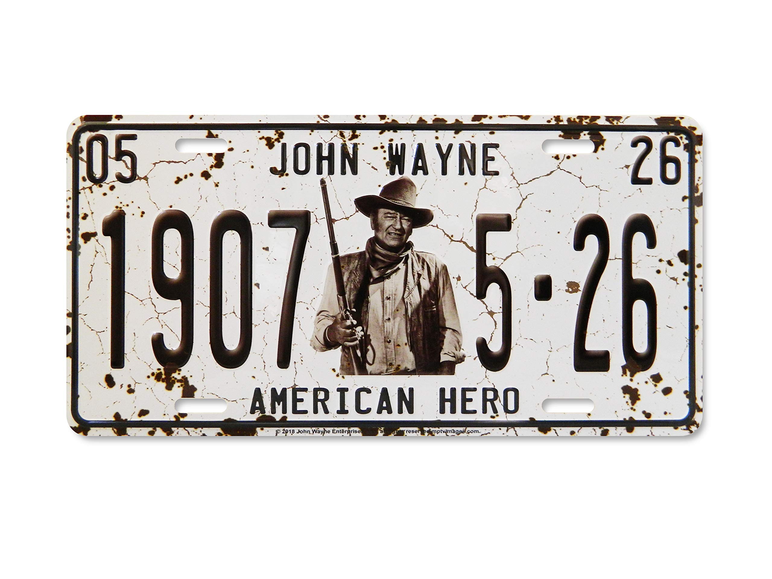 Midsouth Products White John Wayne 1907 American Hero Vintage License Plate