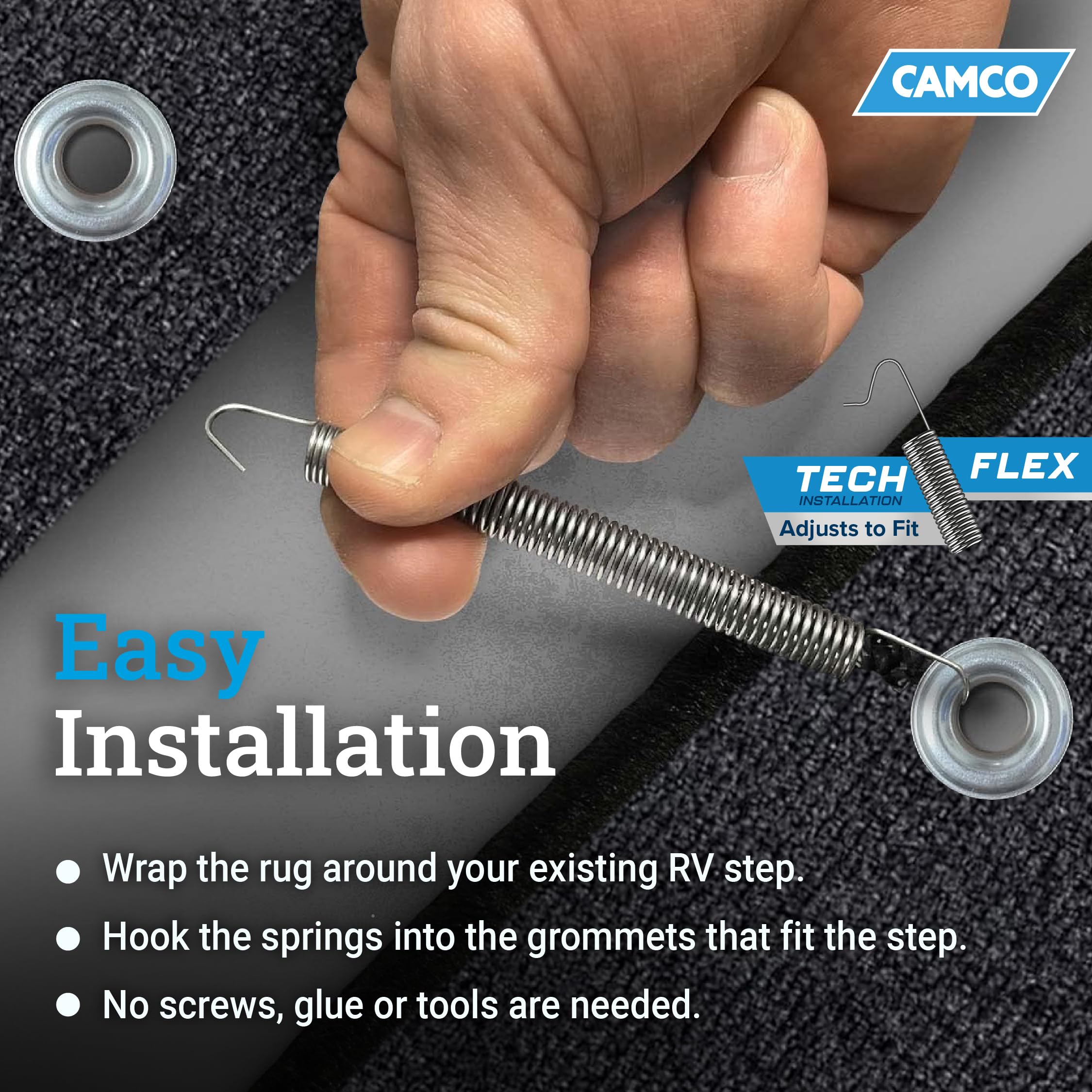 Camco Wrap Around Rv Step Rug - For Manual & Electric Rv Steps - Fits 18 Wide Steps - Weather-Resistant - Gray (42925)