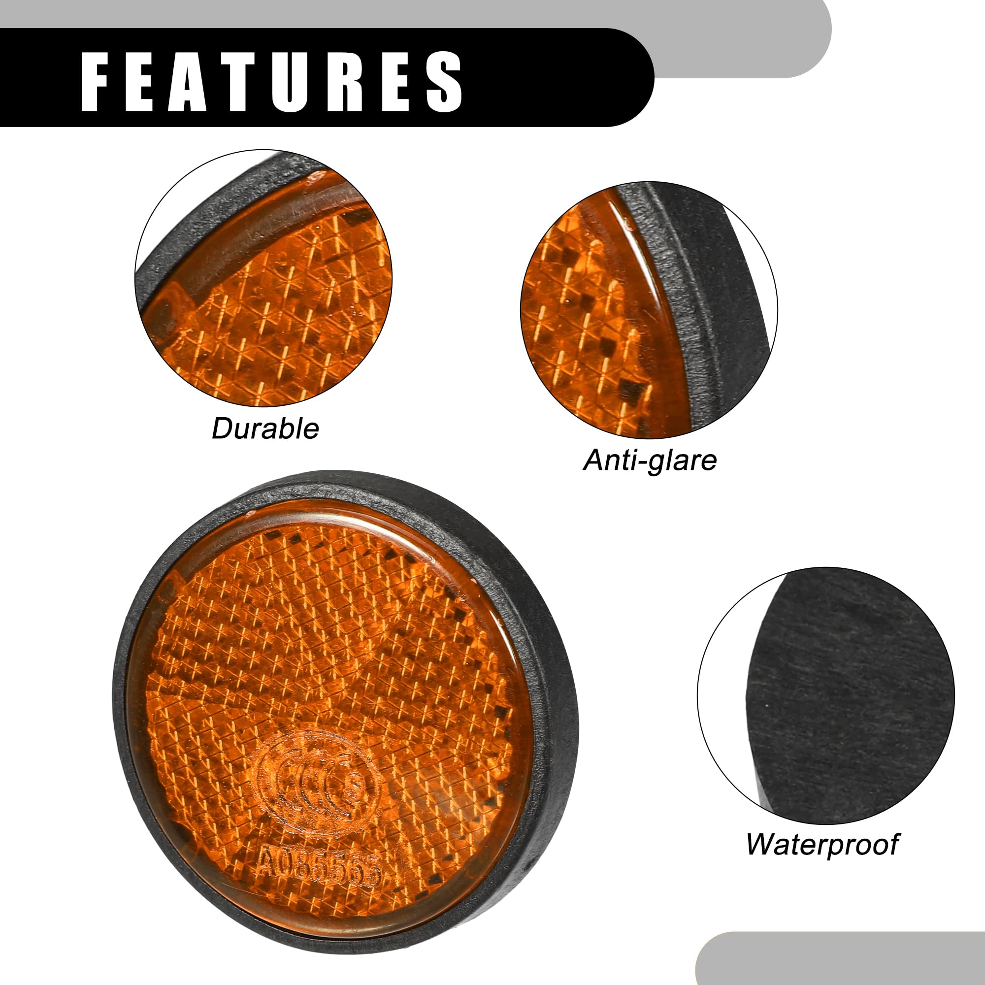 Partuto 6Pcs 1.73'X0.31' Universal Reflector - Round Motorcycle Bike Safety Reflector Increase Visibility And Safety On The Road - Plastic Orange