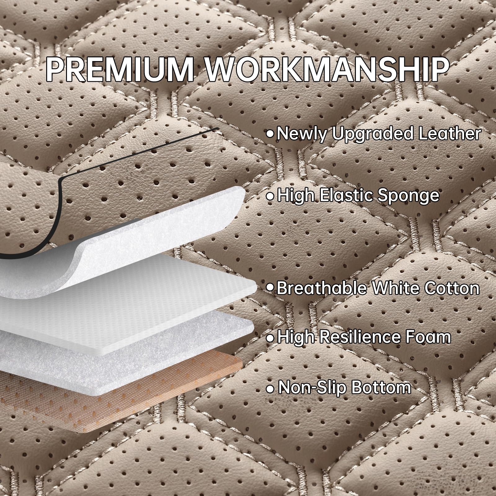 Sxikin Car Seat Covers Full Set Beige, Luxury Faux Leather Car Seat Covers Waterproof Non-Slip Seat Protector Universal Fit For