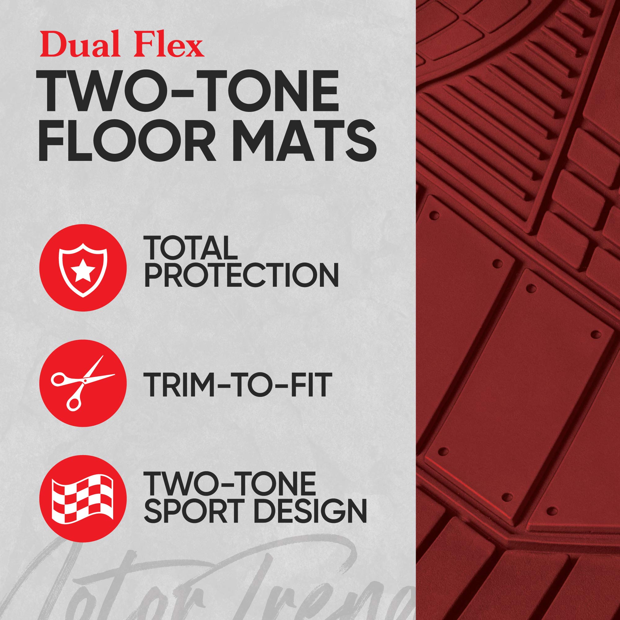 Motor Trend Dualflex Rubber Floor Mats For Car Truck Van & Suv - Waterproof Car Floor Mats With Drainage Channels, All-Weather C