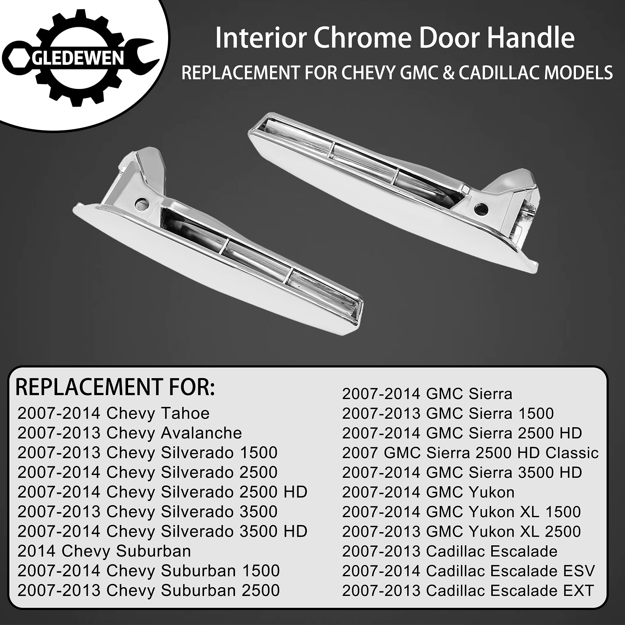 Interior Door Handle Set, Compatible With 2007-2014 Chevy Silverado Tahoe Avalanche Cadillac Escalade Gmc Yukon, Chrome Front In