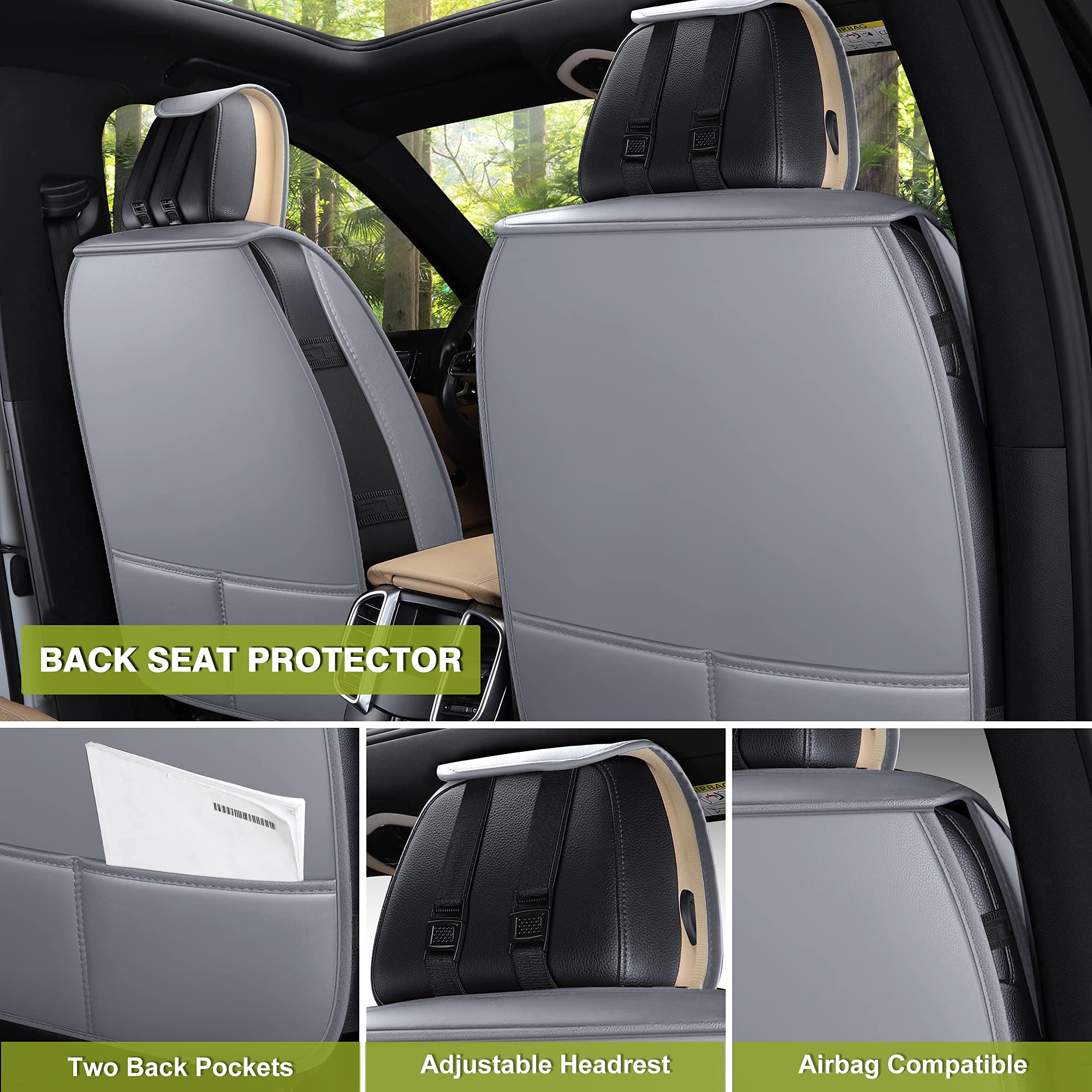 Aoog Leather Car Seat Covers, Leatherette Automotive Seat Covers For Cars Suv Pick-Up Truck, Non-Slip Vehicle Car Seat Covers Un