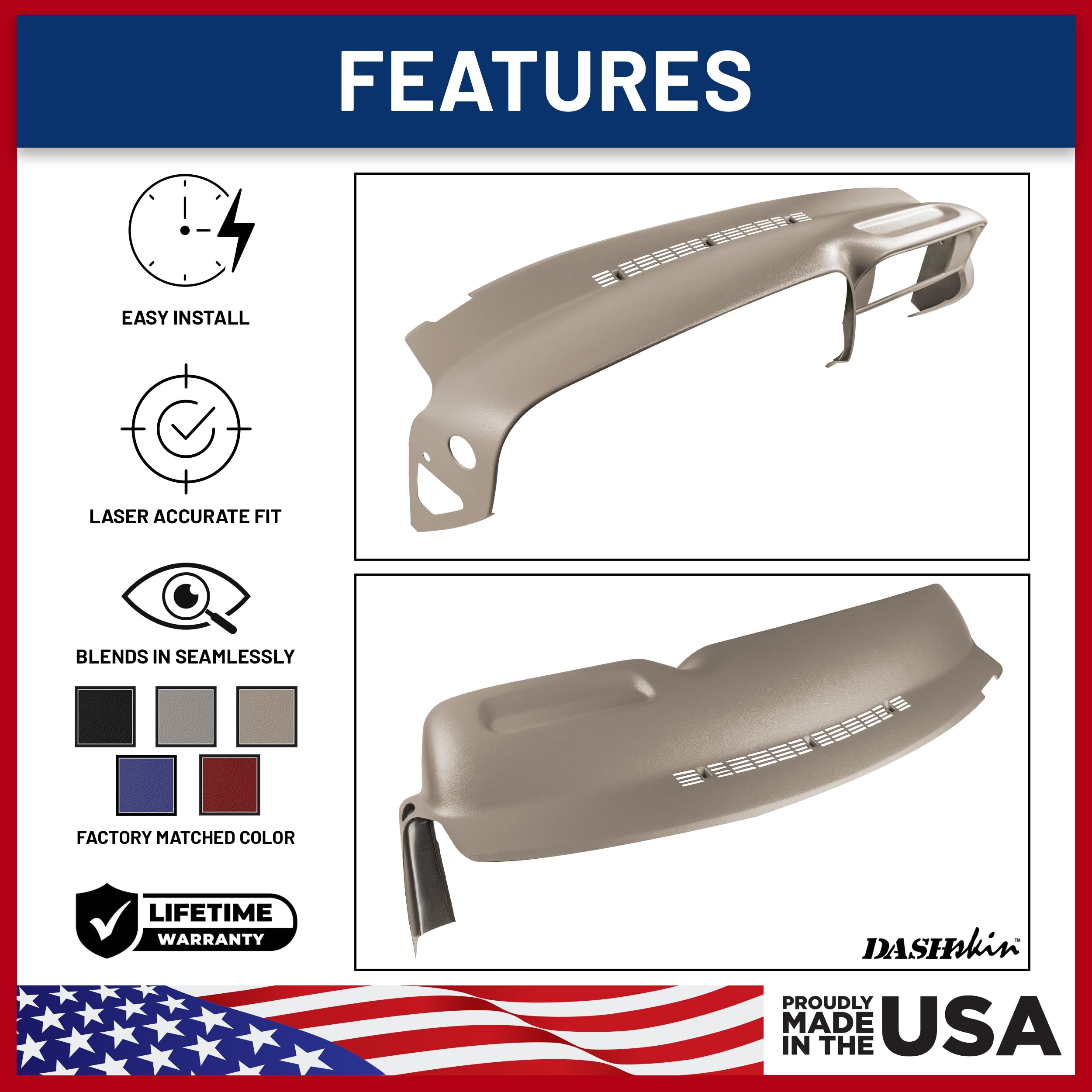 Dashskin Molded Plastic Dash Cover Compatible With 1997-2000 C1500 K1500 Tahoe Suburban Yukon & 1997-2000 Escalade In Tan - Made