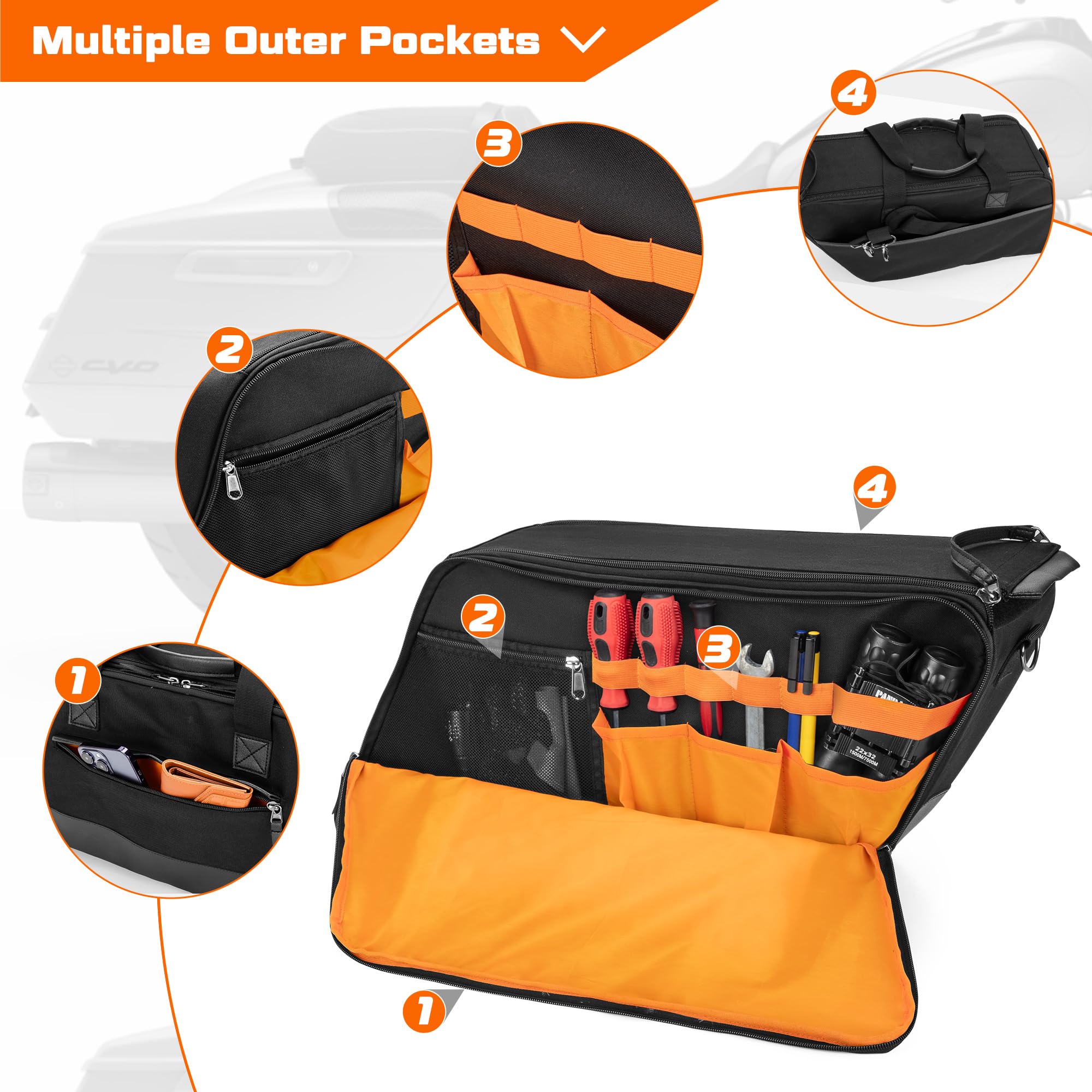 Hodrant Motorcycle Saddlebag Liner Bag, Saddlebag Organizer With Orange Liner, Compatible With Harley Davidson 1993-2022 Touring Road Glide Street Glide Electra Glide Road King Hard Saddlebag, 1 Bag