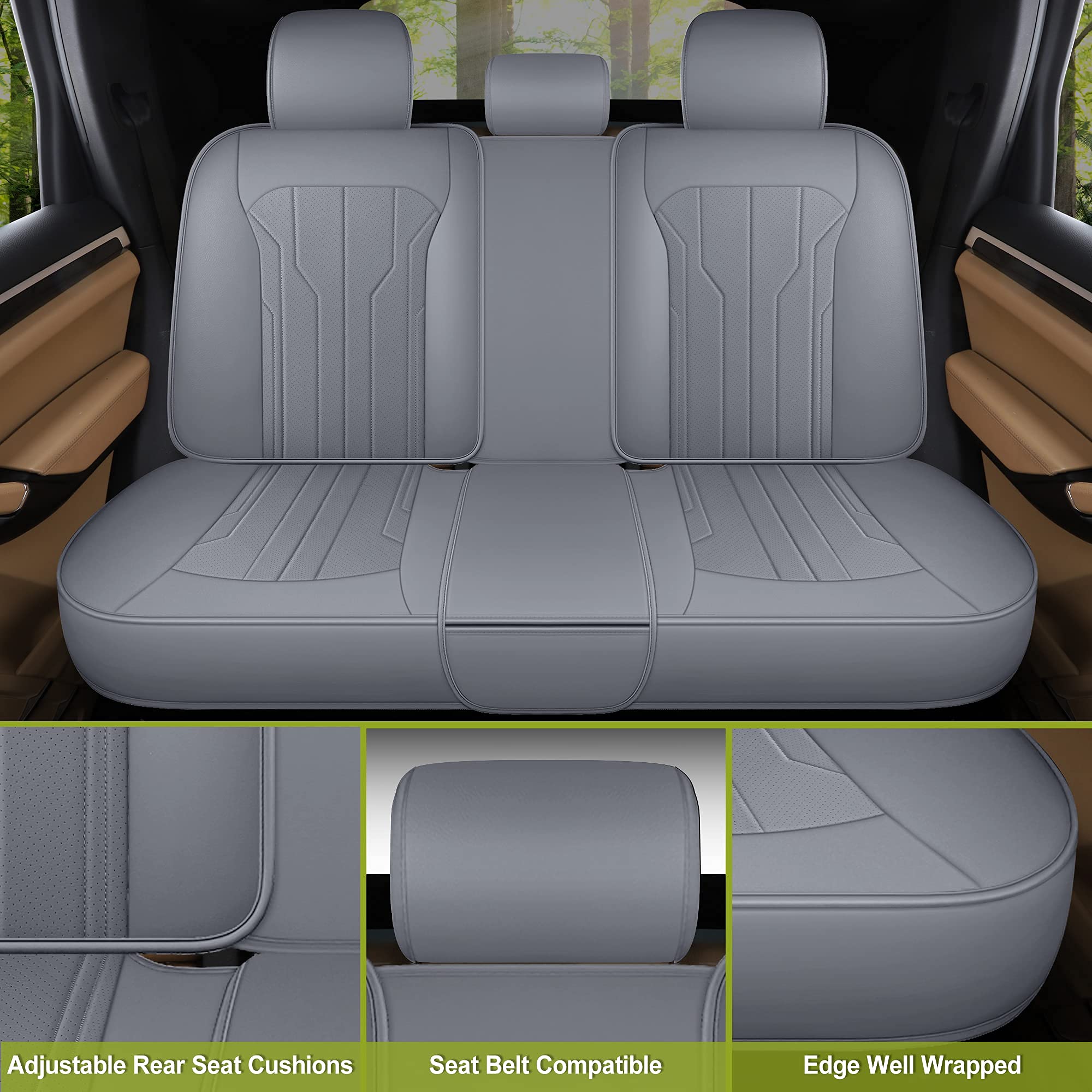 Aoog Leather Car Seat Covers, Leatherette Automotive Seat Covers For Cars Suv Pick-Up Truck, Non-Slip Vehicle Car Seat Covers Un