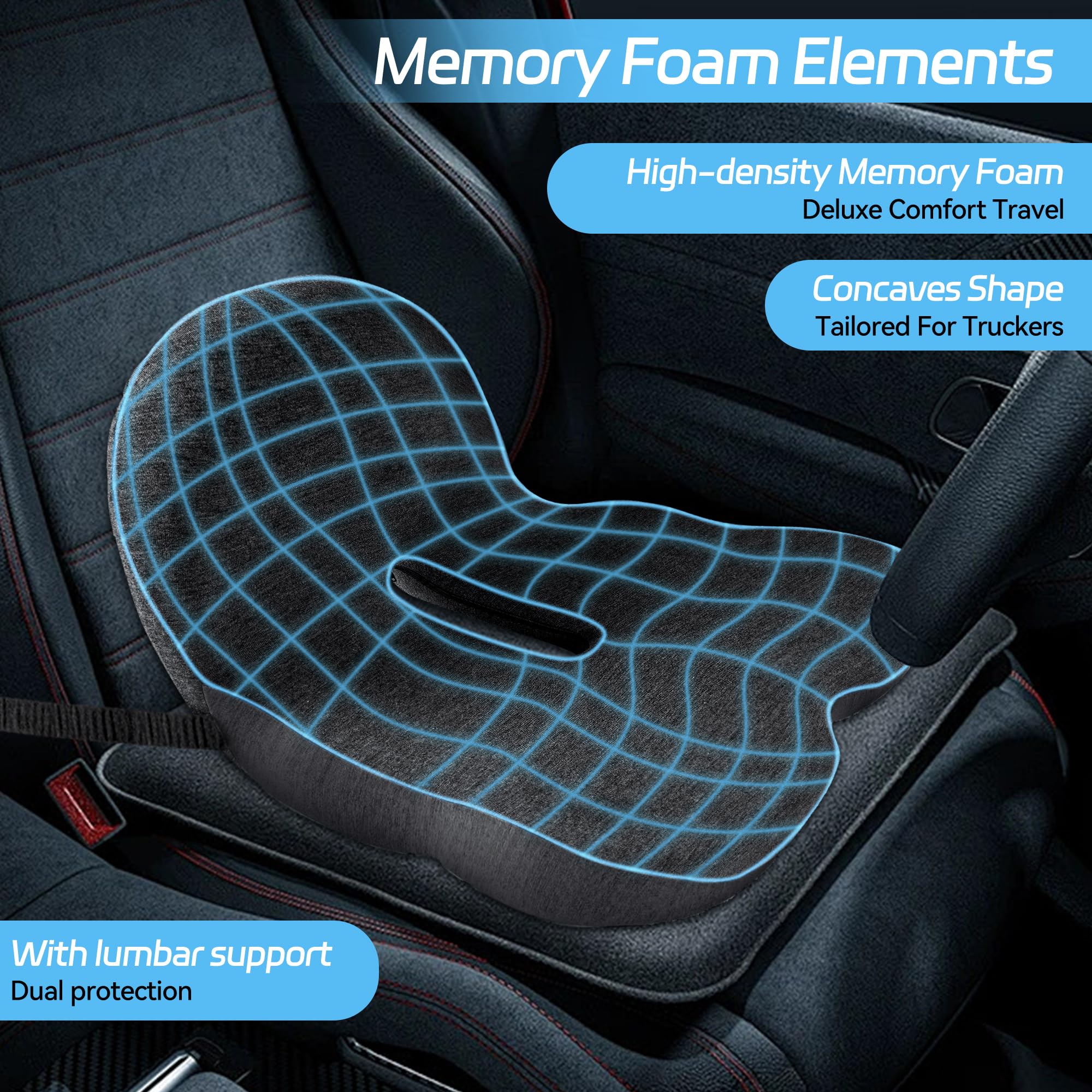 Leqsdijk Trucker Seat Cushions For Long Sitting, Semi Truck Seat Cushion With Lumbar Support, Truck Seat Cushion For Back Pain A