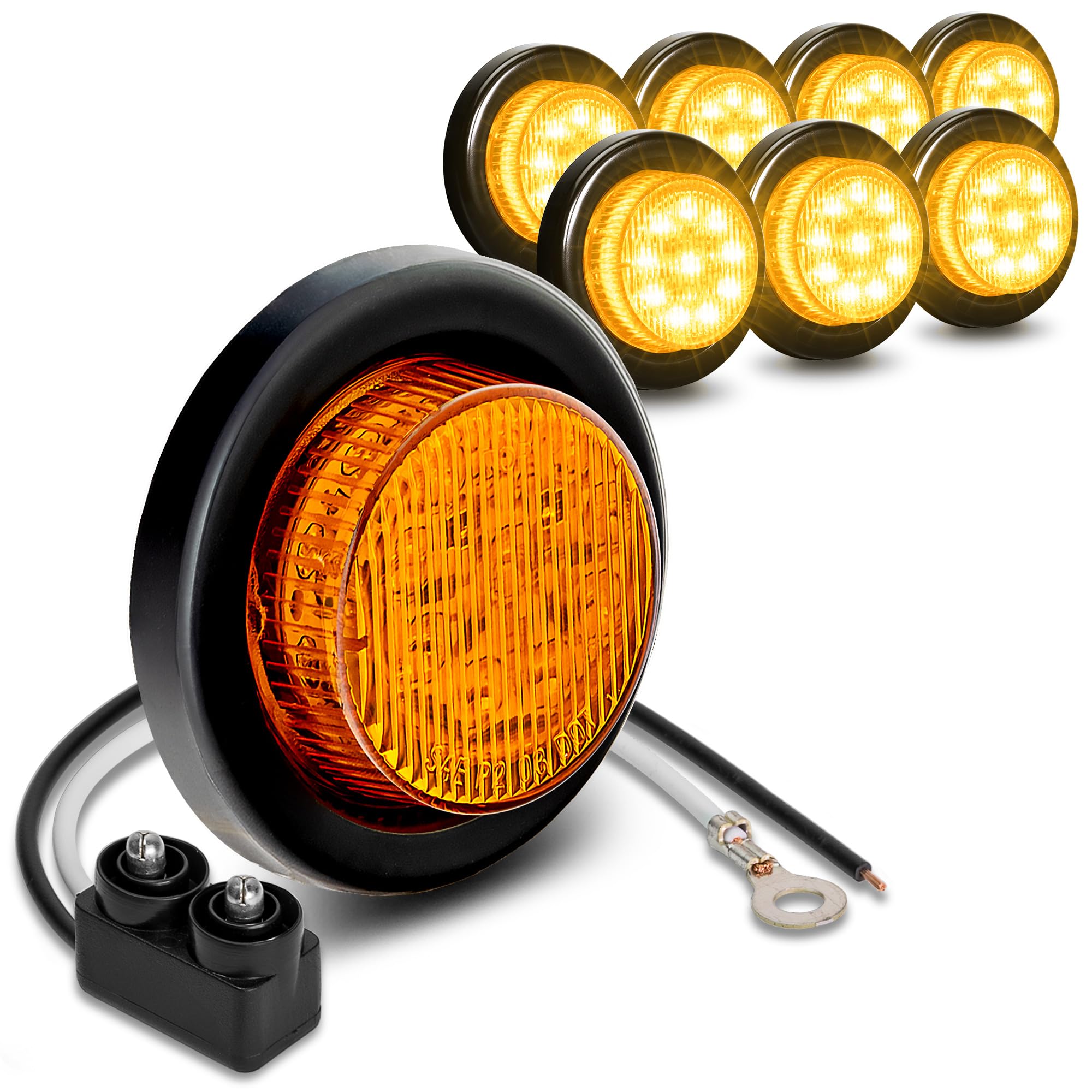 True Mods 8Pc 2'' Amber Round Trailer Led Clearance Marker Lights [Dot Fmvss 108] [Sae P2] [Reflector Lens] [Grommet] [Flush-Mou