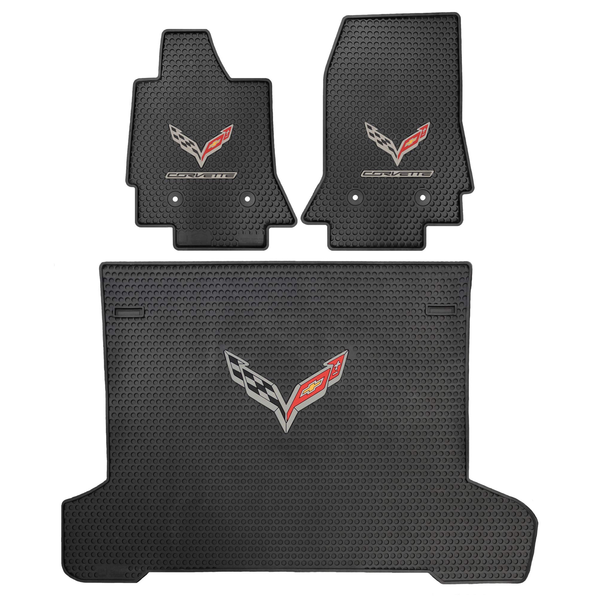 Lloyd Mats Custom-Fit All-Weather Rubber Floor Mats For Corvette C7 2014-2019 2Pc Front, 1Pc Coupe Cargo.