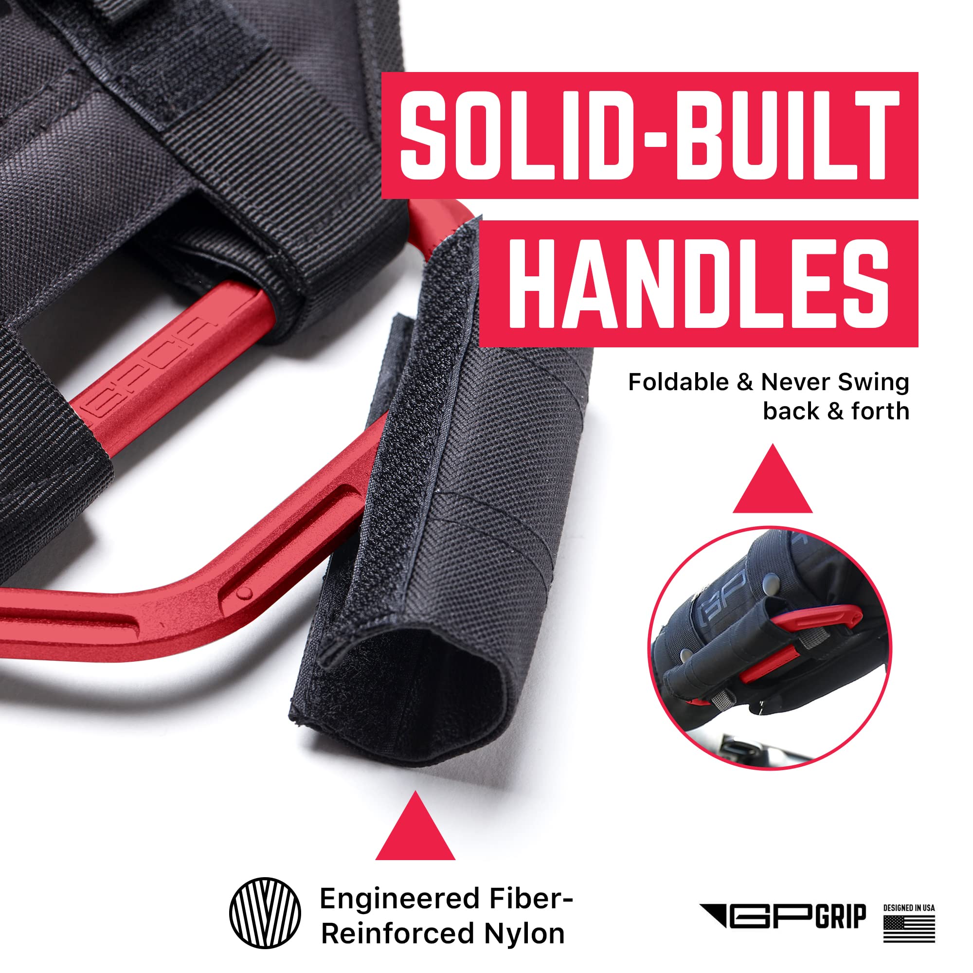 GPCA - GP Grip PRO, Foldable Patented Aluminum Metal Grab Handles for Wrangler 4xe, JL, JT, JK, Sport, Sahara, Rubicon and Gladiator 4DR/2DR 2007-2023, 2 Packs, Firecracker Red