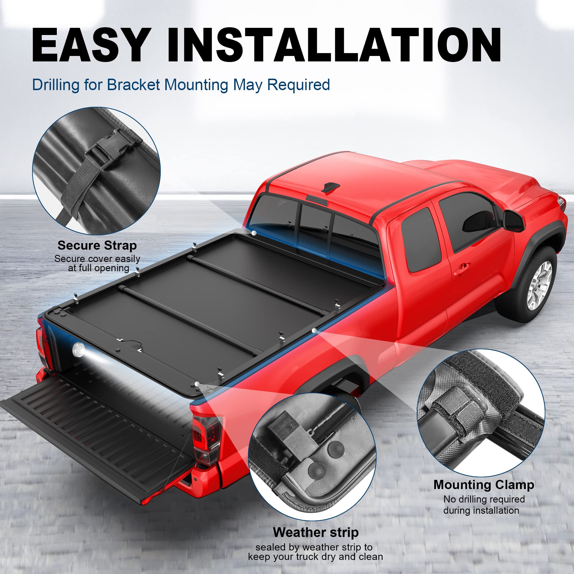 Mostplus Roll-Up Soft Vinyl Truck Bed Tonneau Cover Compatible With 2016-2023 Toyota Tacoma Extra Short Model On Top Fleetside C
