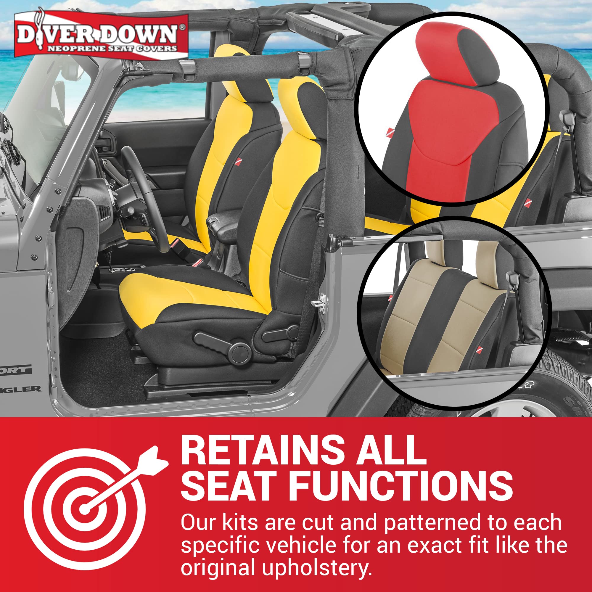 Diver Down Neoprene Seat Cover Set - Fits Jeep Jk 2007-2018 Wrangler - Front And Back Seat Set - Waterproof Custom Fit Seat Cove