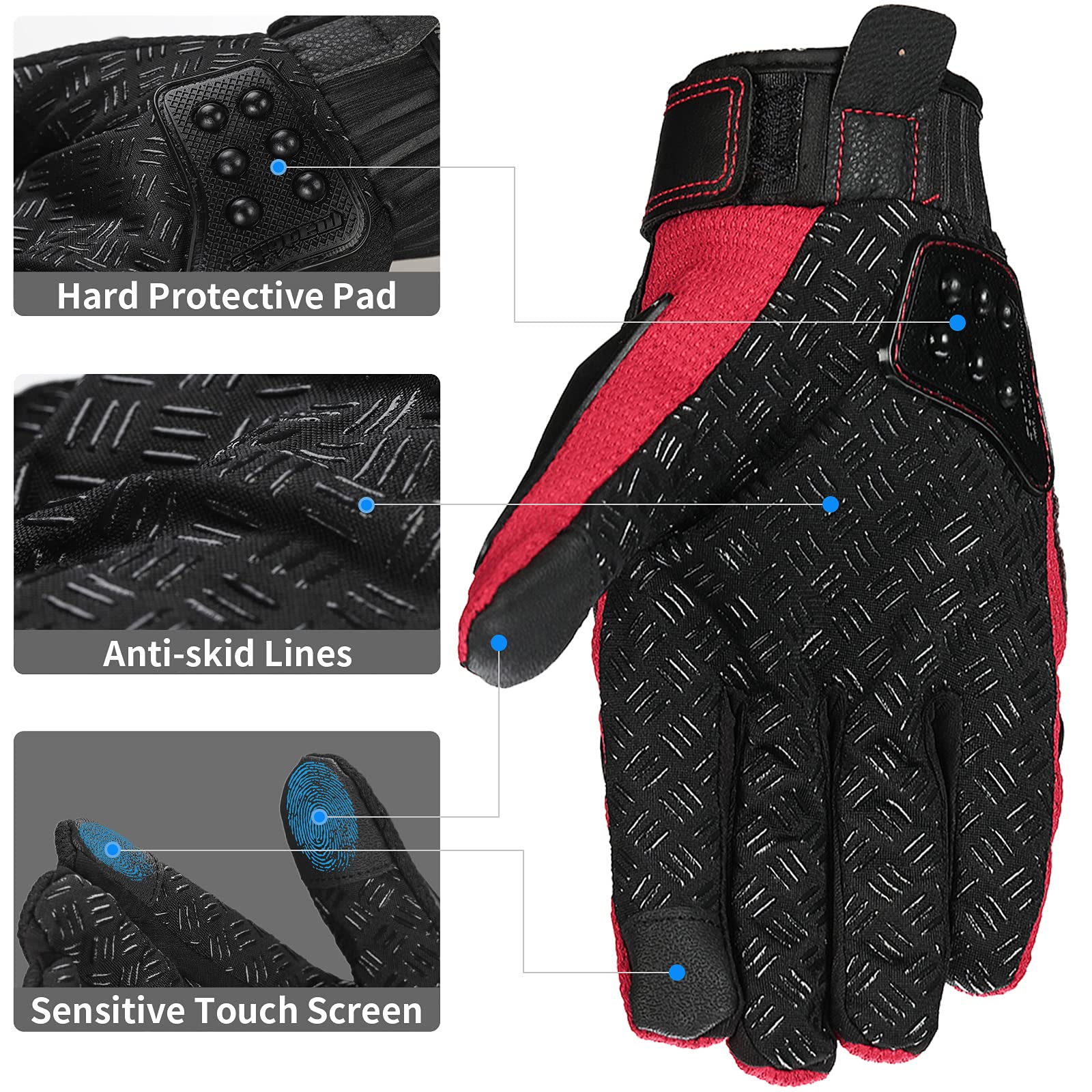 Ilm Alloy Steel Touchscreen Bicycle Motorcycle Motorbike Powersports Racing Gloves (M, Red) Model 10C