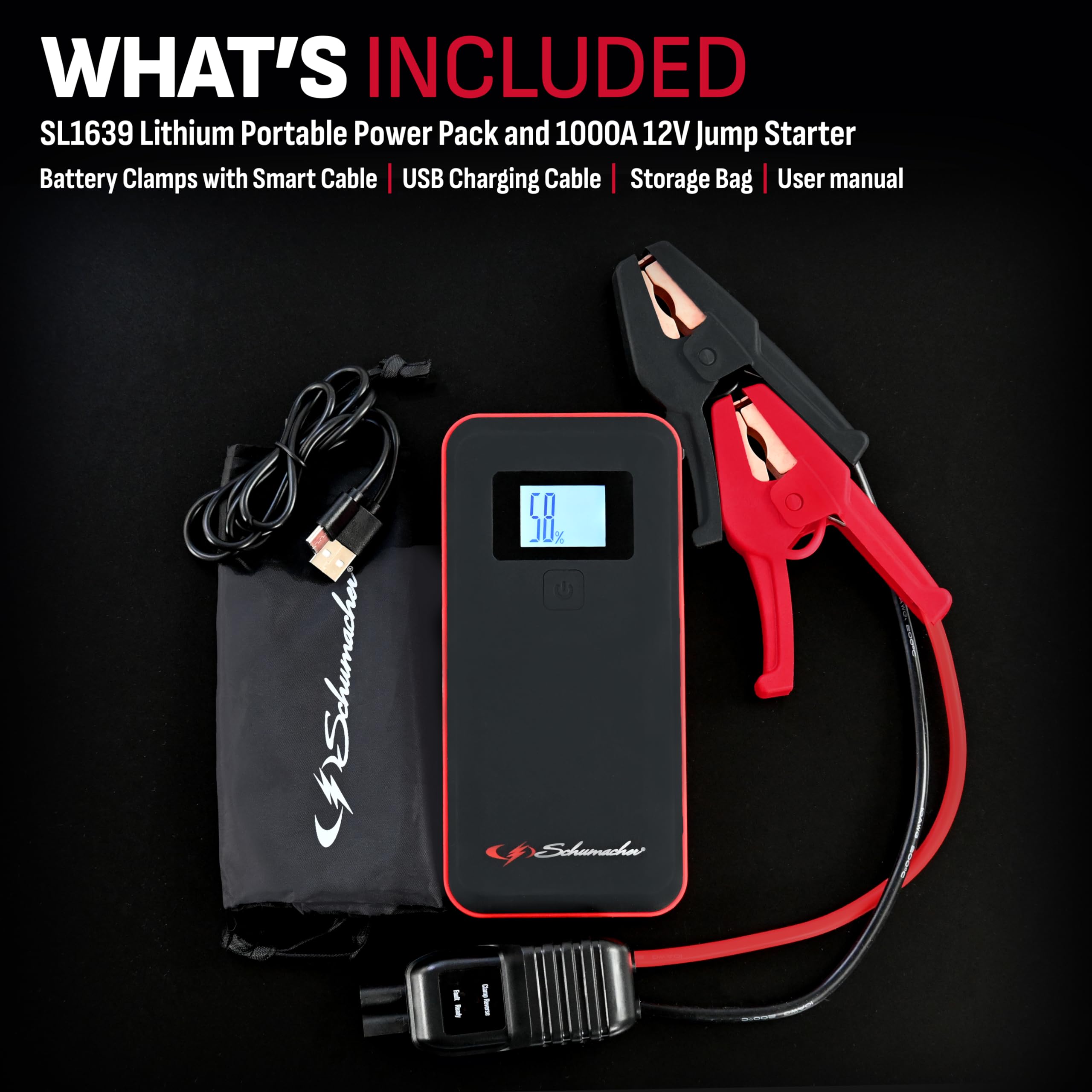 Schumacher Electric 1000 Peak Amp 12V Portable Lithium Car Battery Jump Starter & Power Pack - Lithium Ion Jump Box - With Usb C