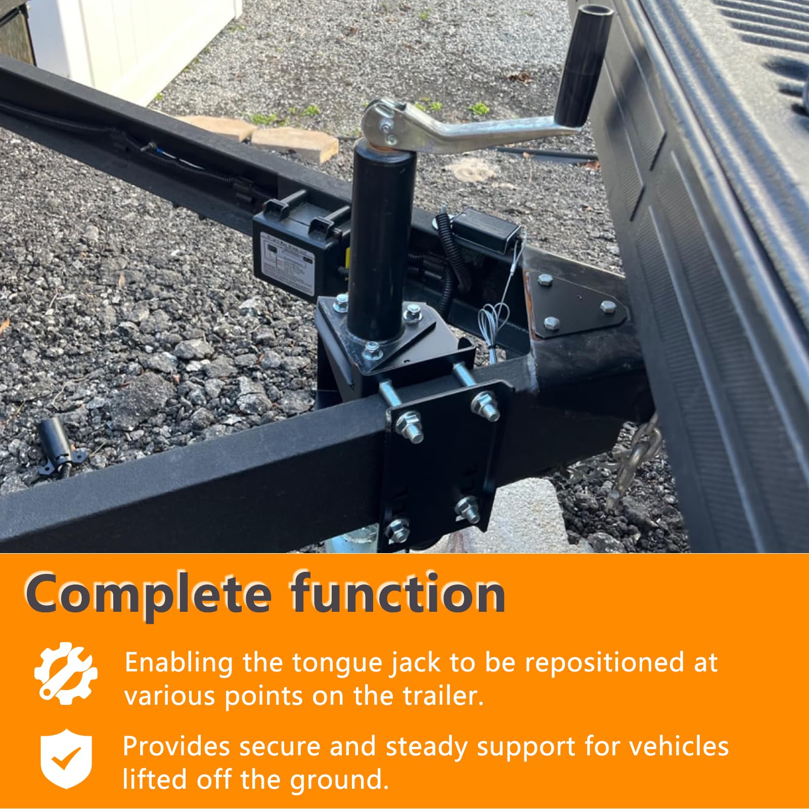 Black Steel Tongue Jack Stand Bracket Bolt-On Relocation Kit Fit for 3-Bolt & A-Frame Style Heavy-Duty Electric Trailer Jack Mou