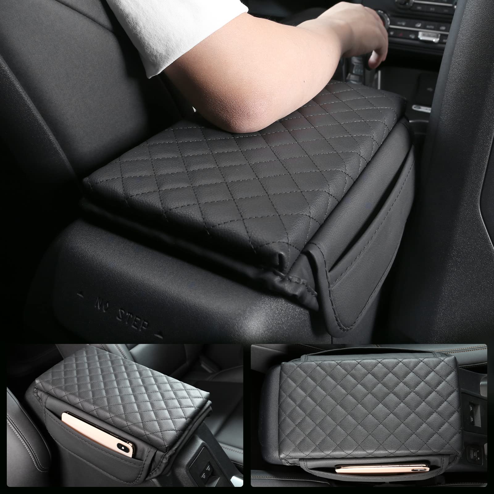 BEEGROW Center Console Armrest Cover for Ford Bronco Accessories 2021 2022 2023 2024 2/4-Door with Leather Side Pockets Interior