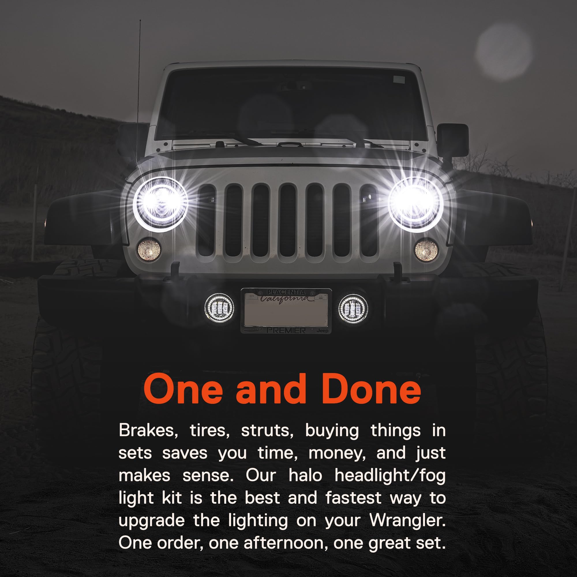 True Mods 7-Inch H6024 Led Headlights + 4-Inch Fog Lights For Jeep Wrangler Jk Unlimited Jku Accessories 2007-2018 [Halo Drl][Am