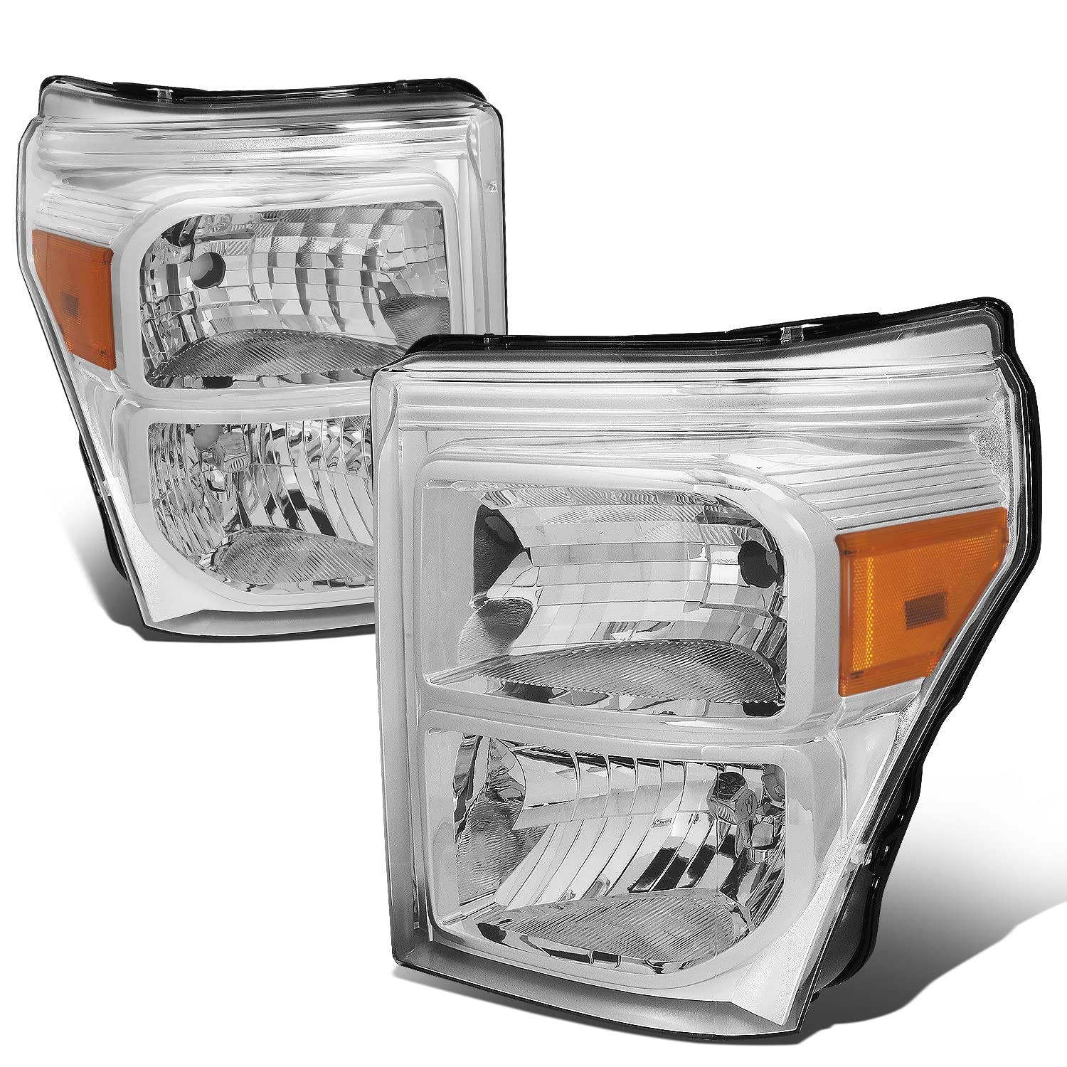 Dna Motoring Hl-Oh-Fsu13-Ch-Am Chrome Amber Headlights Replacement Compatible With 11-16 F-250 / F-350 / F-450 / F-550 Super Dut