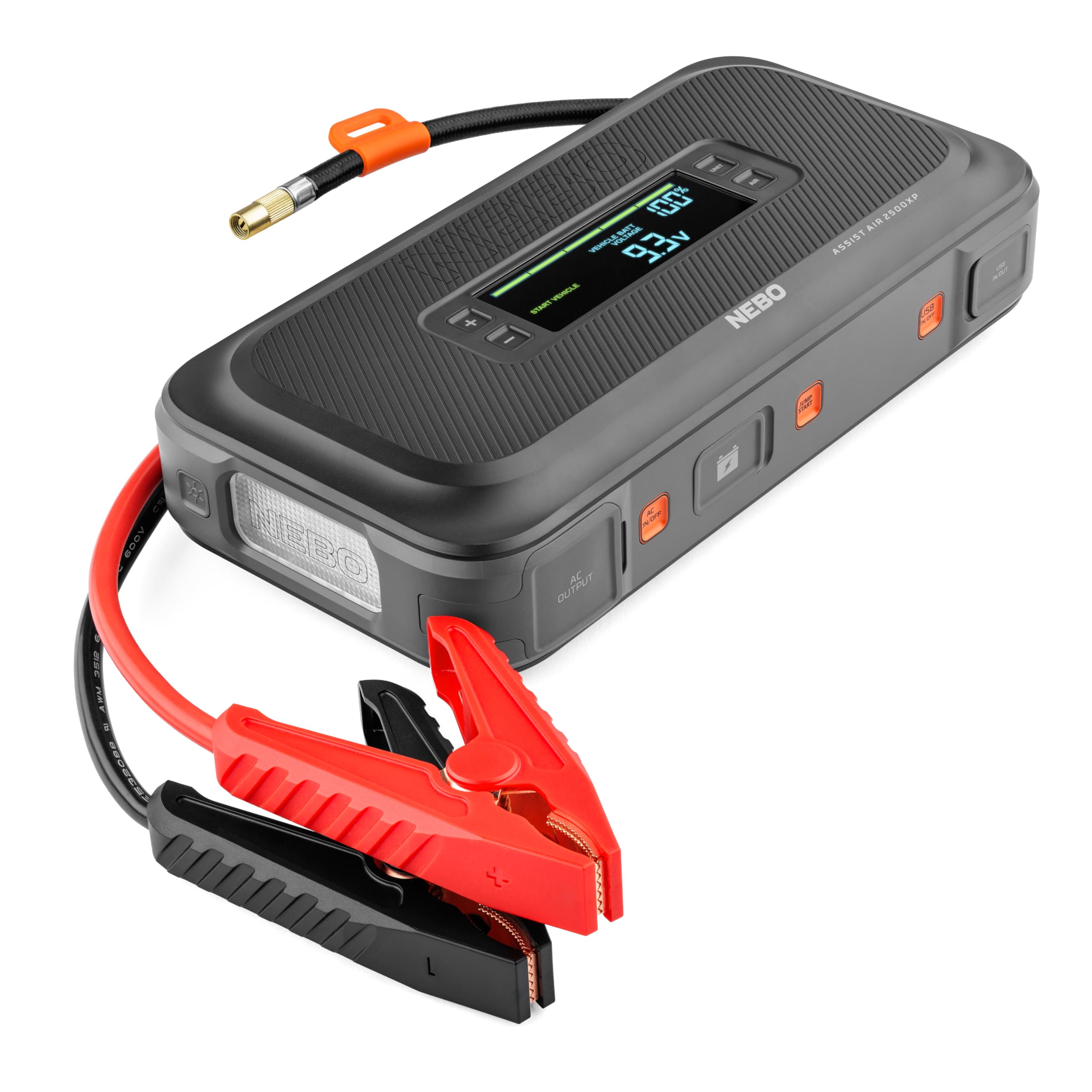 NEBO Assist Air 2500XP+ Jump Starter and Air Compressor | 4-in-1 2500 Amps Car Jump Starter, Air Compressor 150 PSI, Charger, an