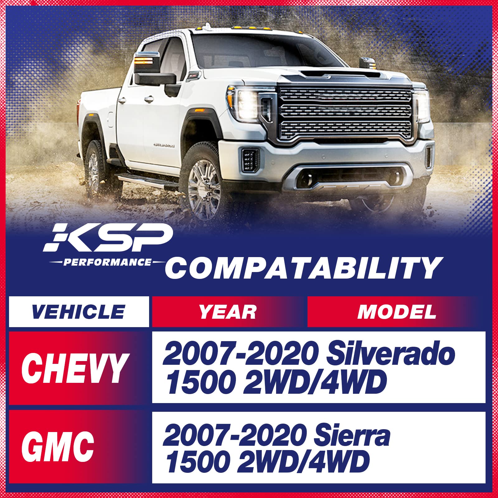 Ksp Leveling Lift Kit For 2007-2020 Chevy Silverado 1500 Gmc Sierra 1500, 3 ''F+2 ''R Full Suspension Lift Kits Including 3 Inch