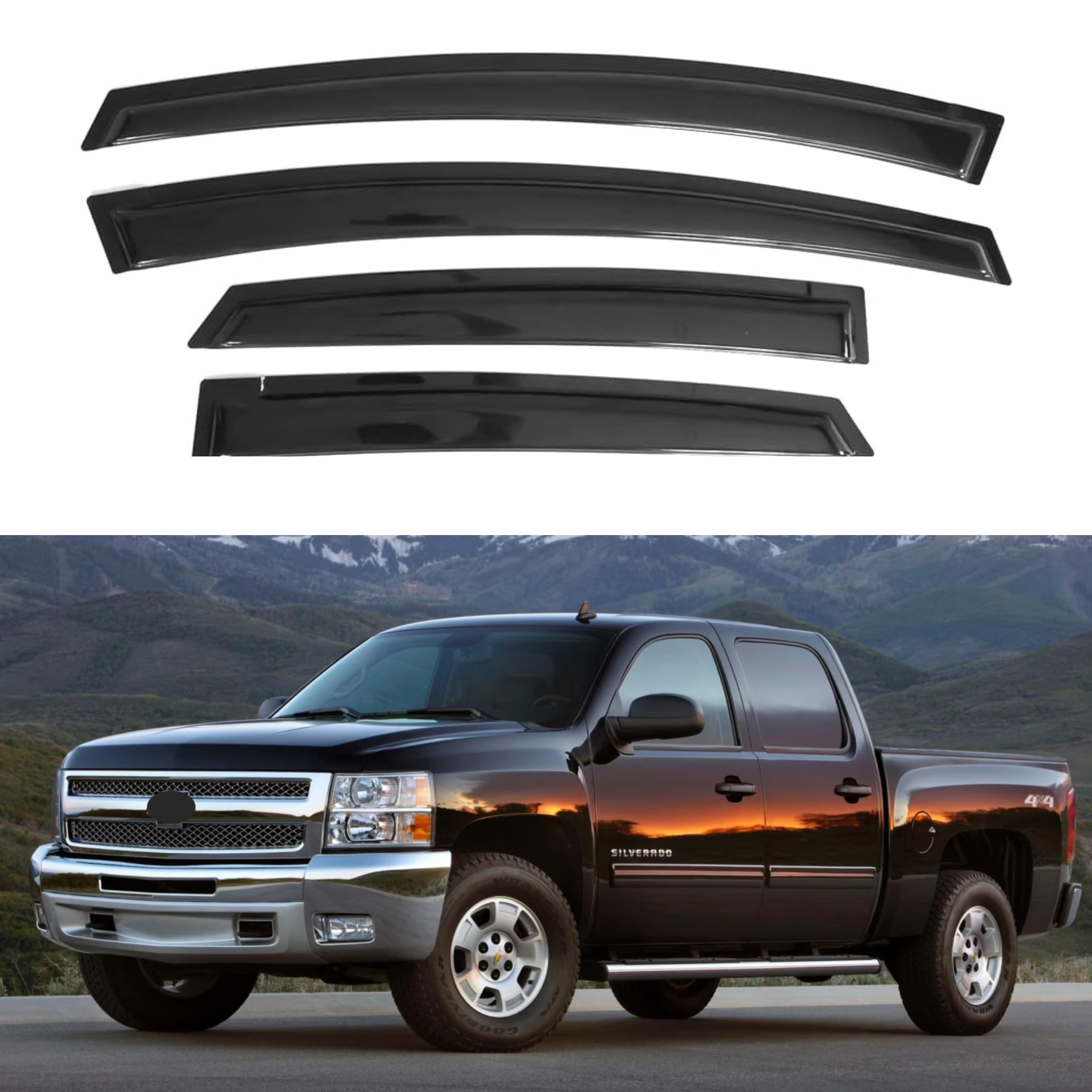Ig Window Visor Compatible With 2007-2013 Chevy Silverado Avalanche & Gmc Sierra 1500, Rain Guard Vent Deflector For 2007-2014 S