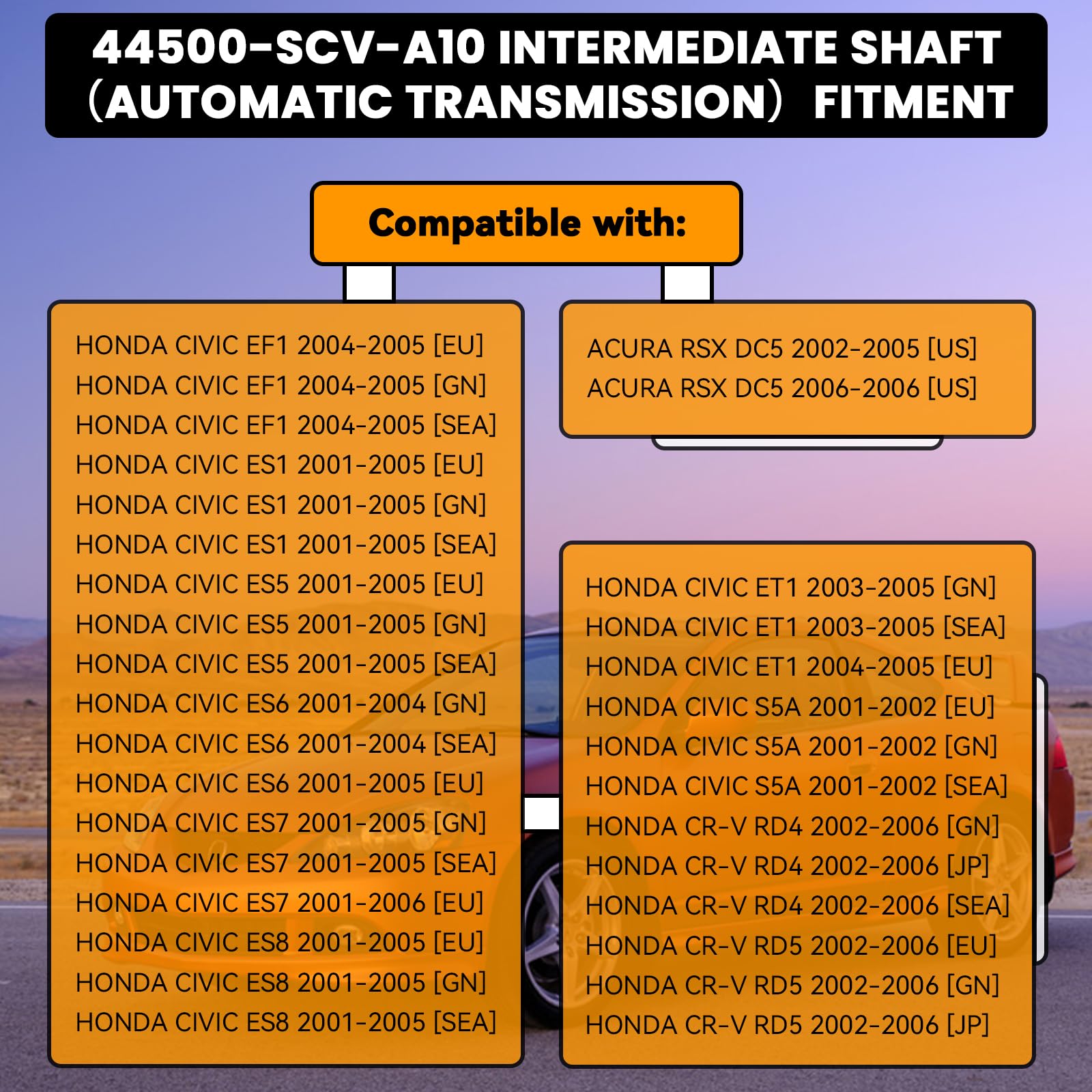 44500-SCV-A10 CV Intermediate Shaft (Automatic Transmission) Compatible with Honda CR-V 2002-2006, Element 2003-2011, Replaces 4