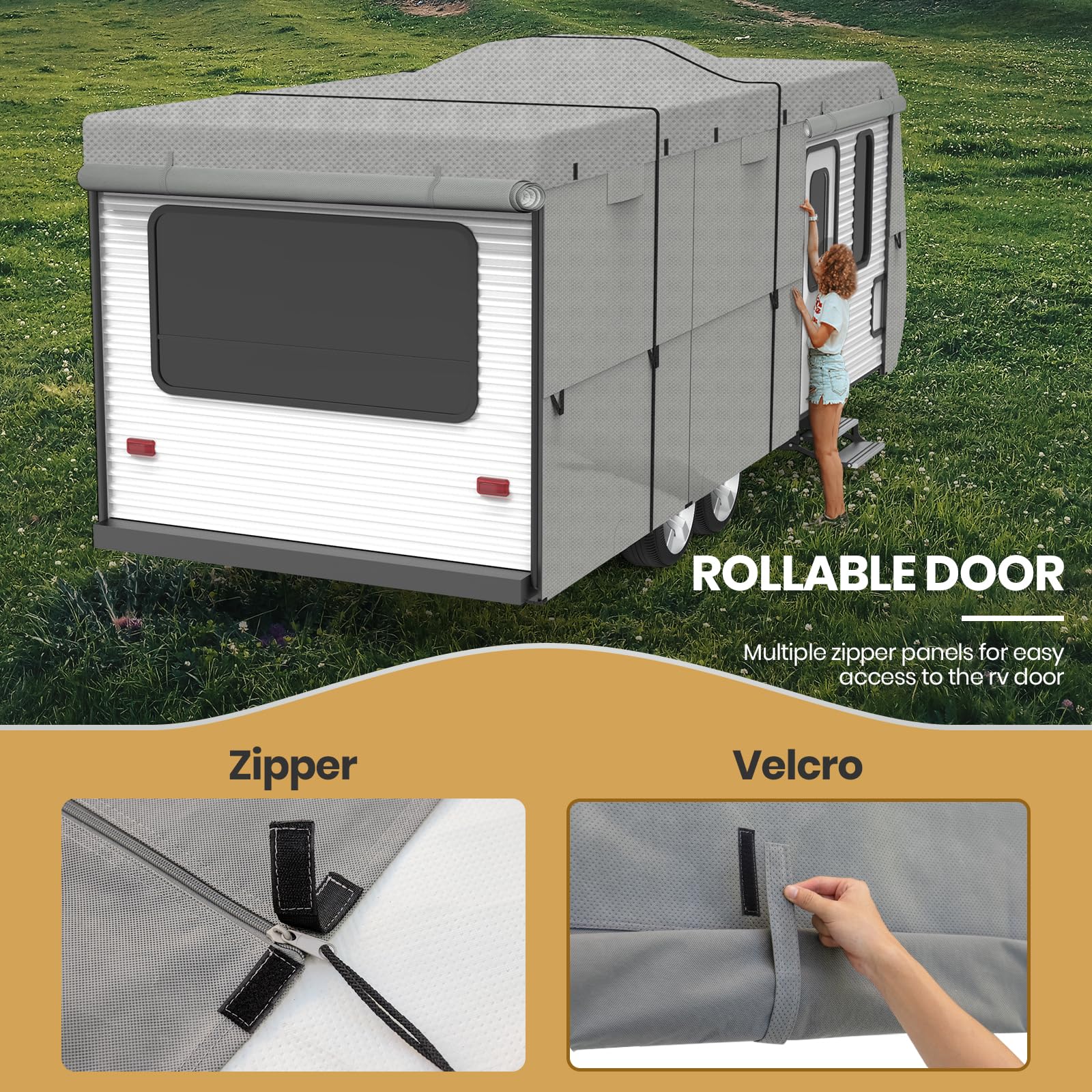 Leader Accessories Rv Cover 20'-22' Ft Travel Trailer Cover Windproof Extra Thick 5 Layers Upgraded Camper Cover With Tire Cover