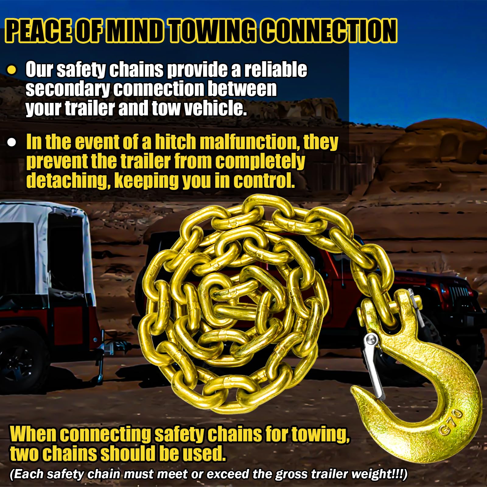 Fithoist G80 Trailer Safety Chain 39 Inch | Tow Chain With 3/8'' Clevis Snap Hook | 2-Pack Heavy Duty Chain Break Strength 25,00