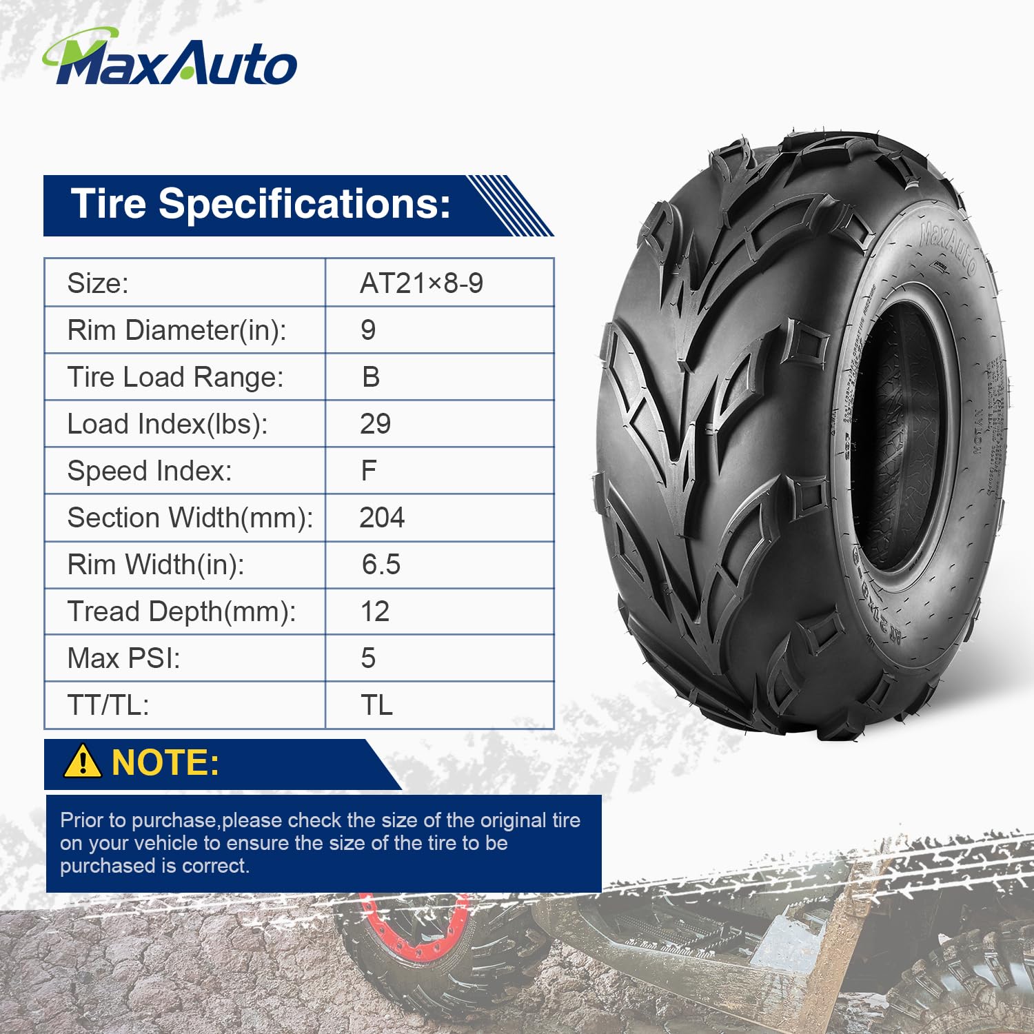 Maxauto 21X8-9 Atv Tires At21X8X9 Sport Quad Tires,4 Pr Tubeless All Terrain Utv Tubeless Tire, 2 Pack