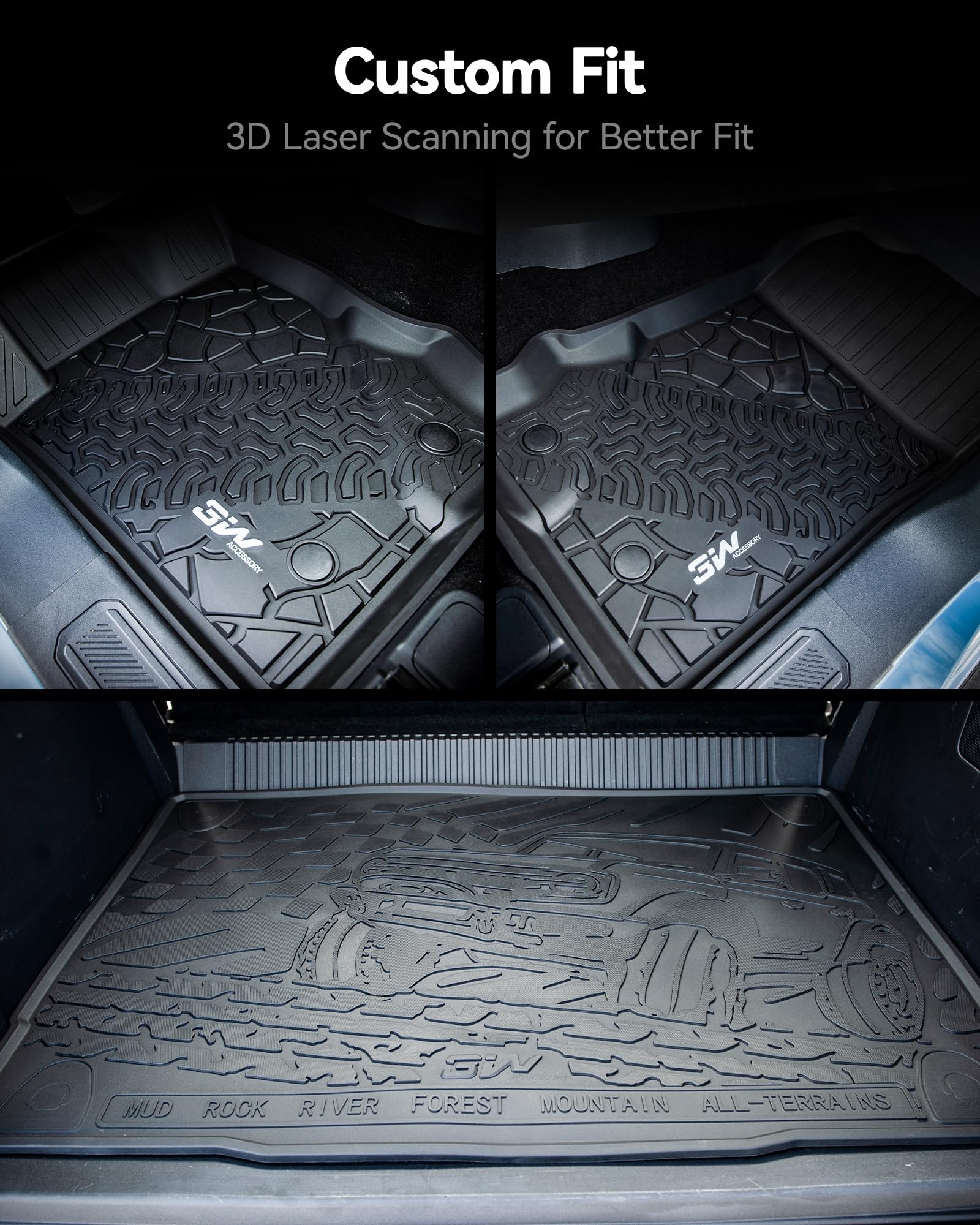 3W Cargo Liner Custom Fit For 2021-2025 Ford Bronco 4 Door, All Weather Tpe Heavy Duty Truck Car Mat Accessories Fit For Bronco