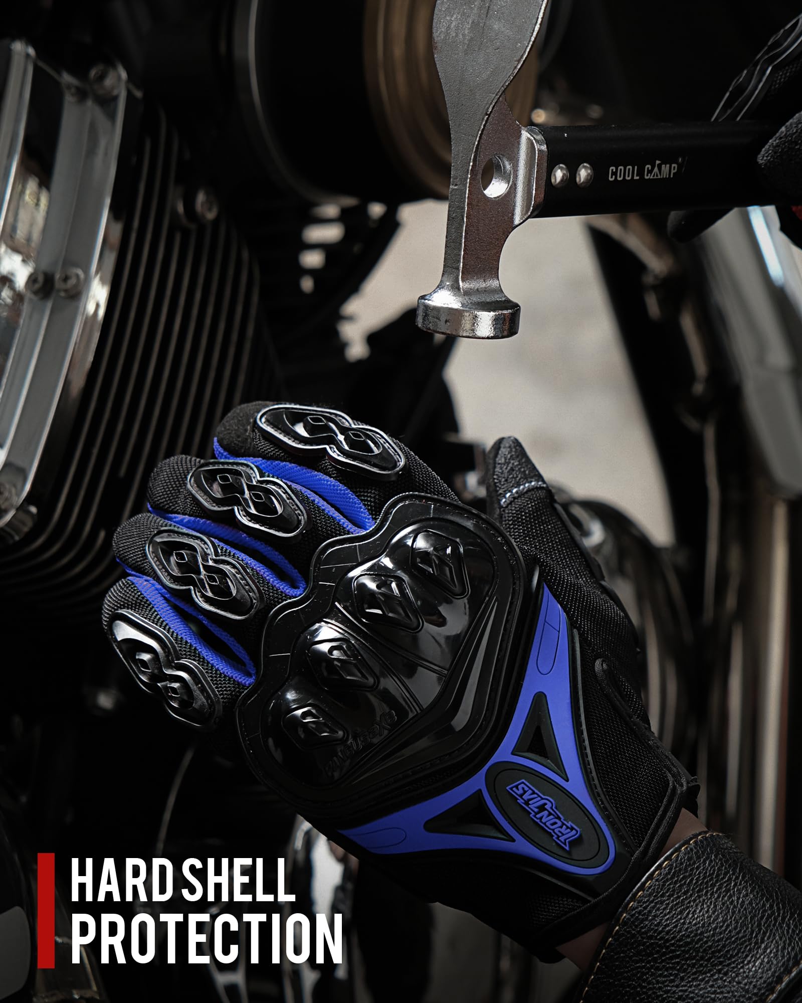 Iron Jia'S Motorcycle Gloves Full Finger Durable For Road Racing Bike Summer Spring Powersports Support Touch Screen Blue-M