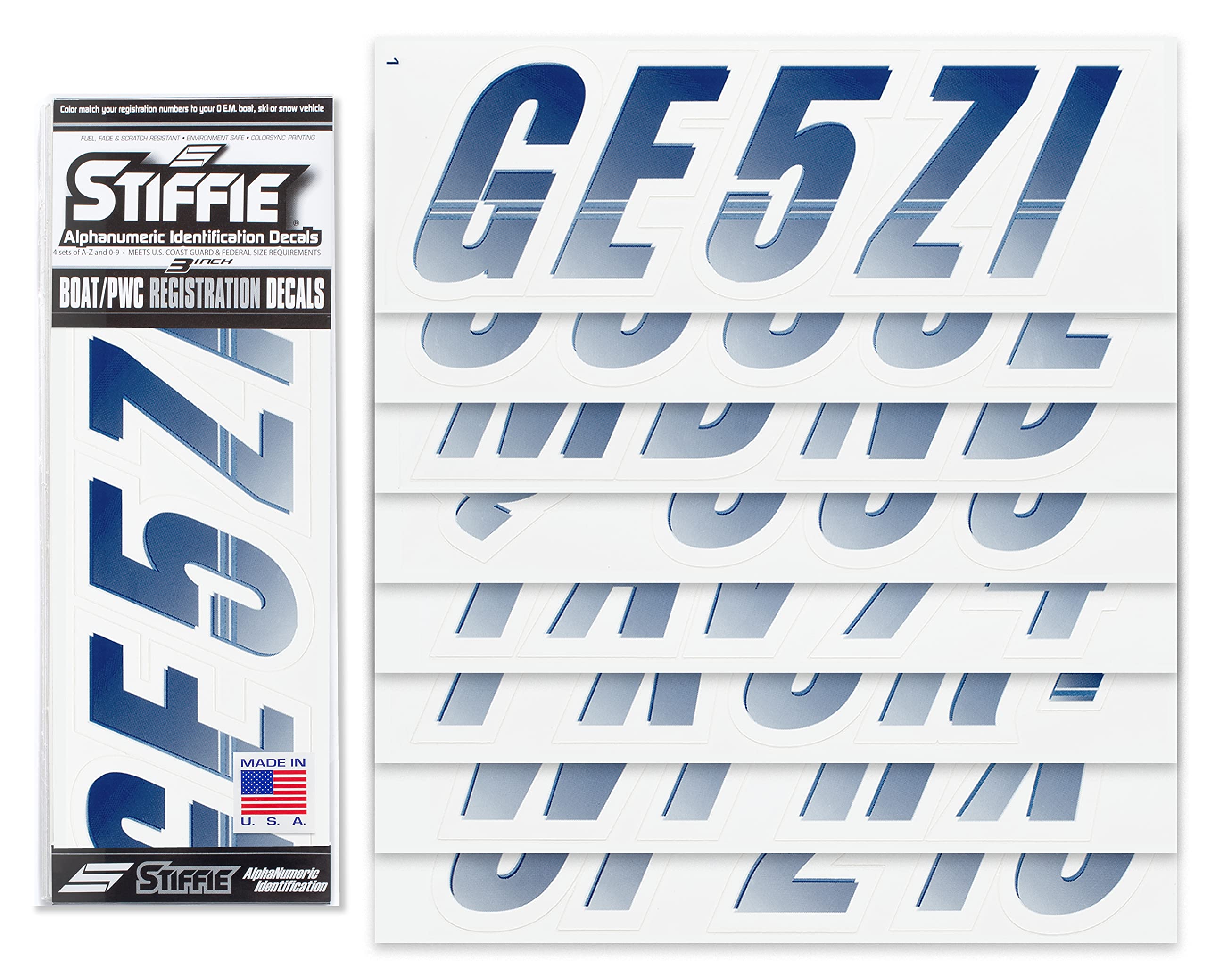 Stiffie Techtron Navy/White 3 '' Boat & Pwc Registration Decals  Numbers Letters Stickers