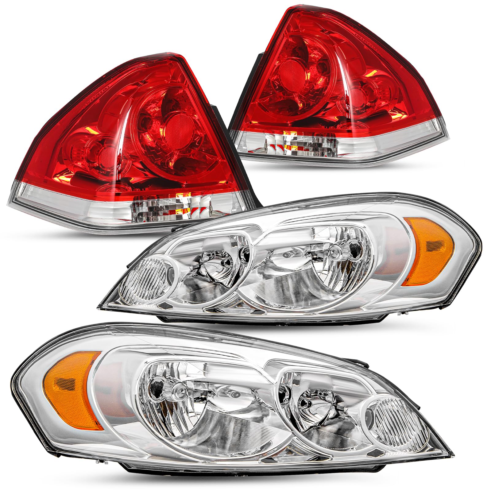 Jsboyat Fits For 2006-2013 Chevy Impala Headlight And Tail Lights Assembly Pair Set Factory Halogen Oe Direct Replacement Chrome