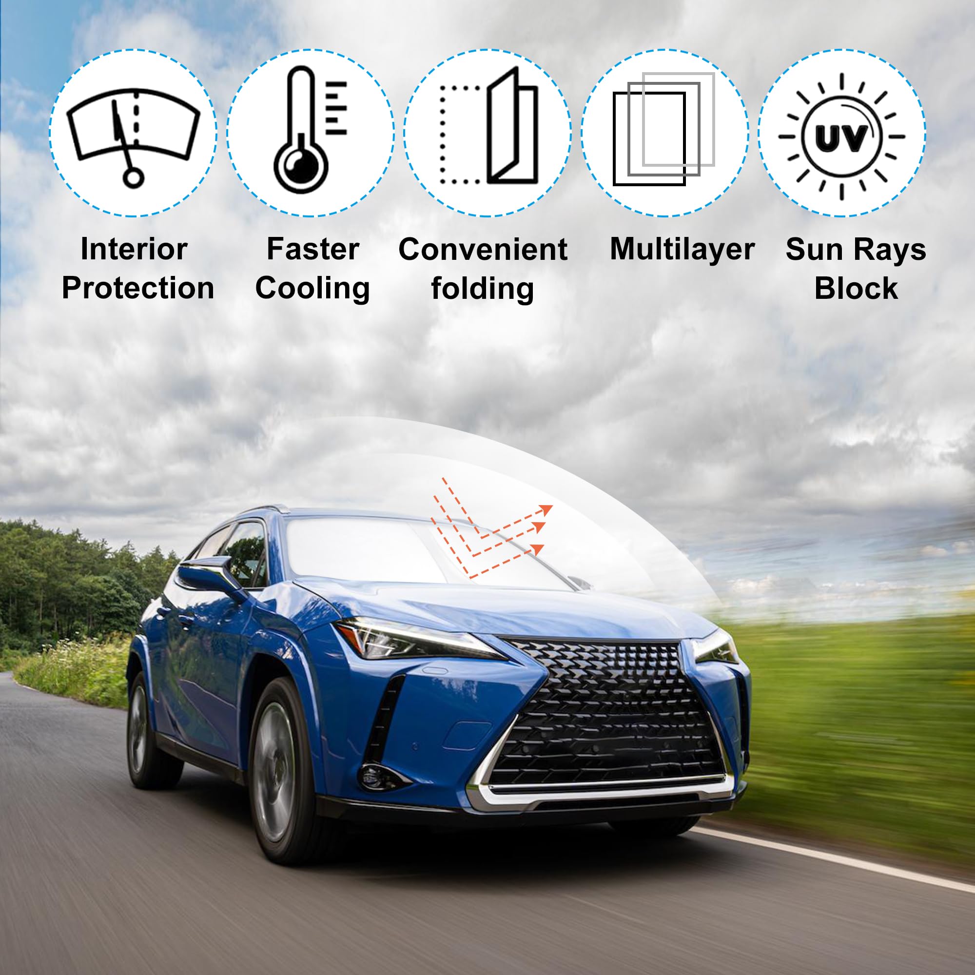 Yycke Windshield Sun Shade Accessories Compatible With Lexus Ux 2021 2022 2023 2024 2025 Foldable Sunshade Sun Visor Blocks Uv