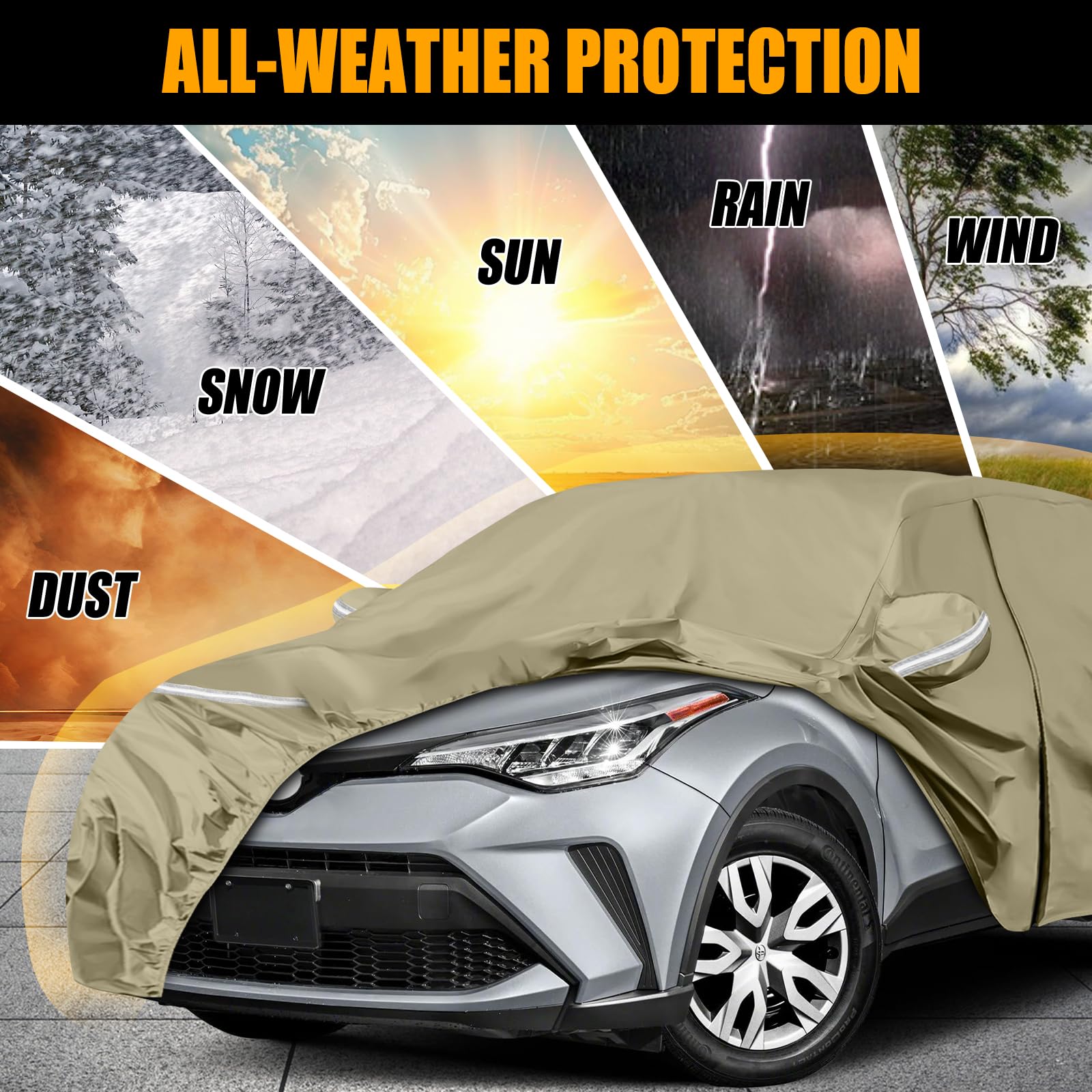 Waterproof Car Covers Replace for 2018-2025 Toyota C-HR, Multilayer Heavy Duty with Cotton Liner All Weather Car Cover with Zipp
