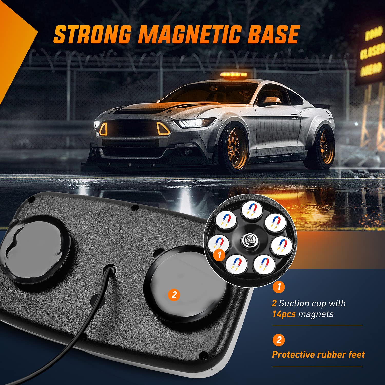 Nilight 48-37A Amber 2PCS 12 Inch Roof Top Strobe Lights - 48LED Emergency Hazard Light for Cars, Trucks, Construction Vehicles