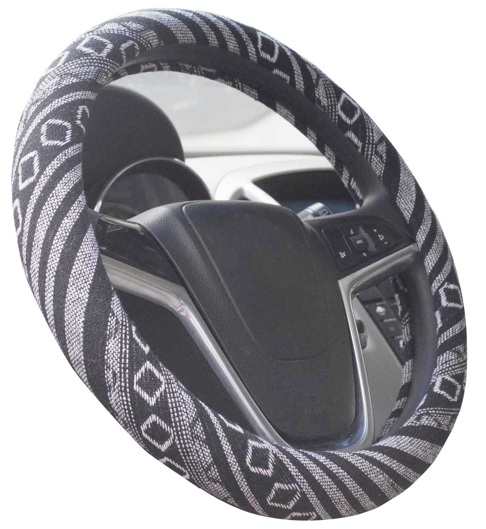 Istn Large Ethnic Style Coarse Flax Cloth Automotive Steering Wheel Cover Anti Slip And Sweat Absorption Auto Car Wrap Cover (15