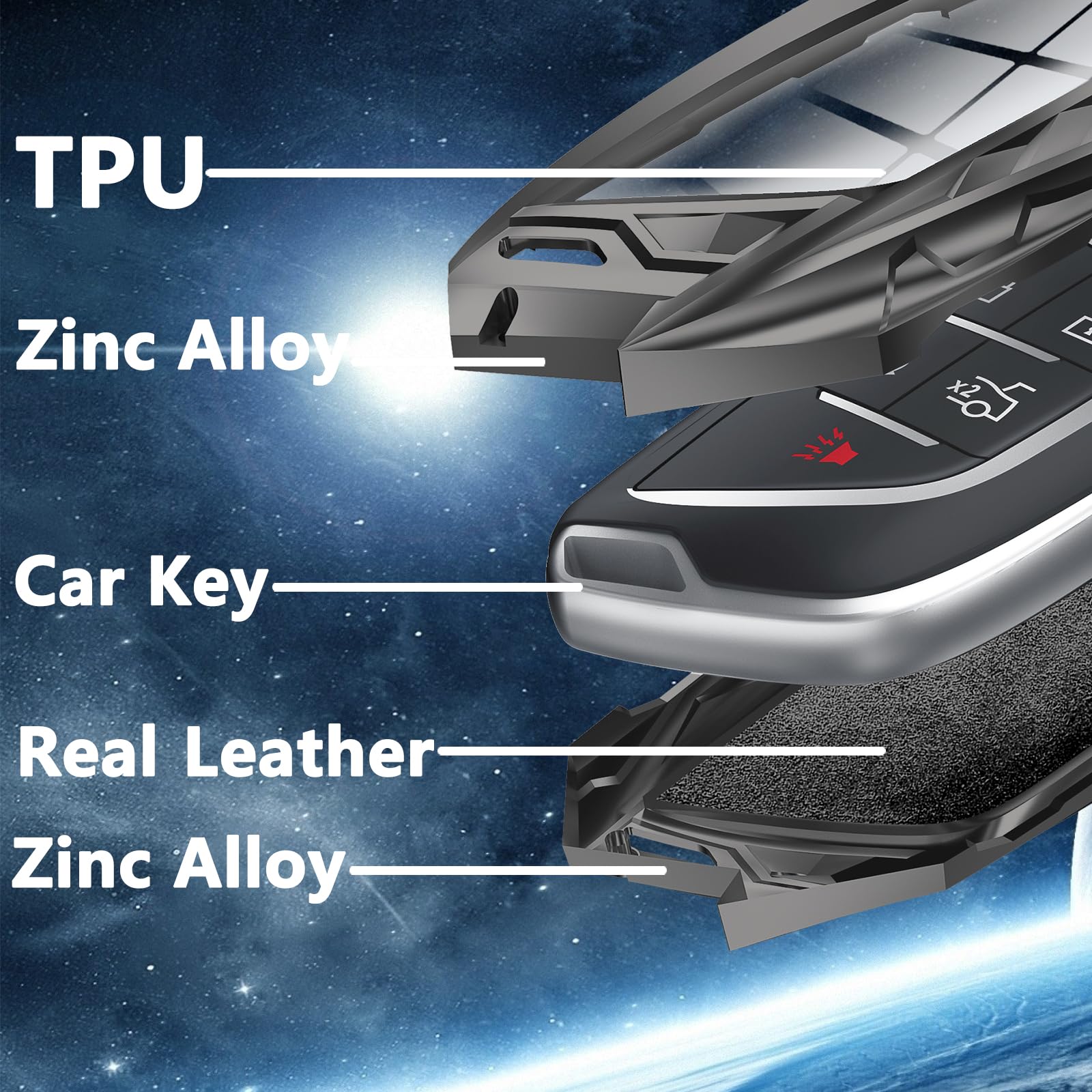 Ocezbiis For Cadillac Key Fob Cover,Keychain,Zinc Alloy Protection Car Key Case For Escalade Esv Ct4 Ct5 Ct6 Cts Xt6 Corvette C8