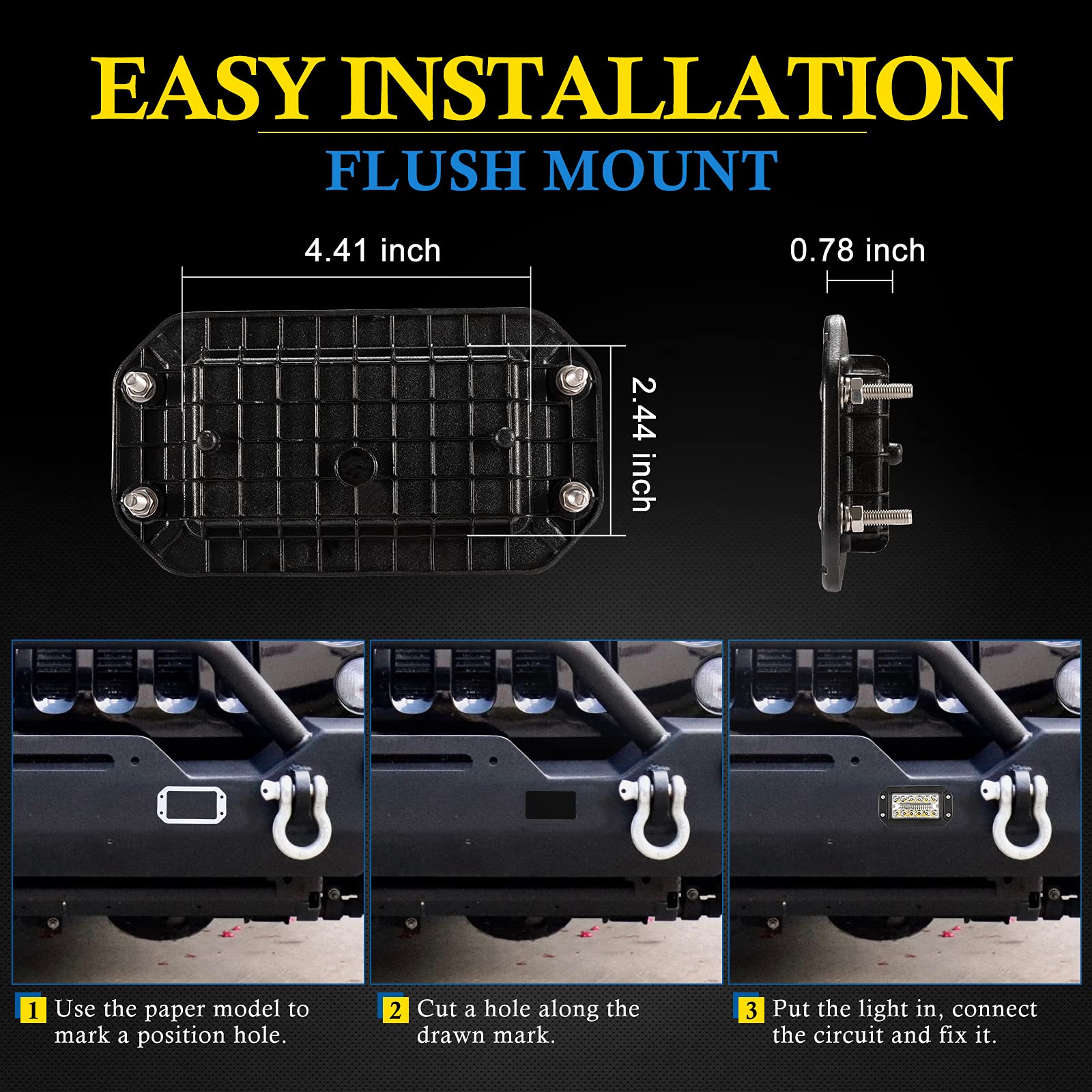 Flush Mount Led Light Pods, Bunker Indust 2Pcs 6 Inch Spot Flood Combo Beam 6000 Lm Triple Row Driving Off Road Light Bar Waterp