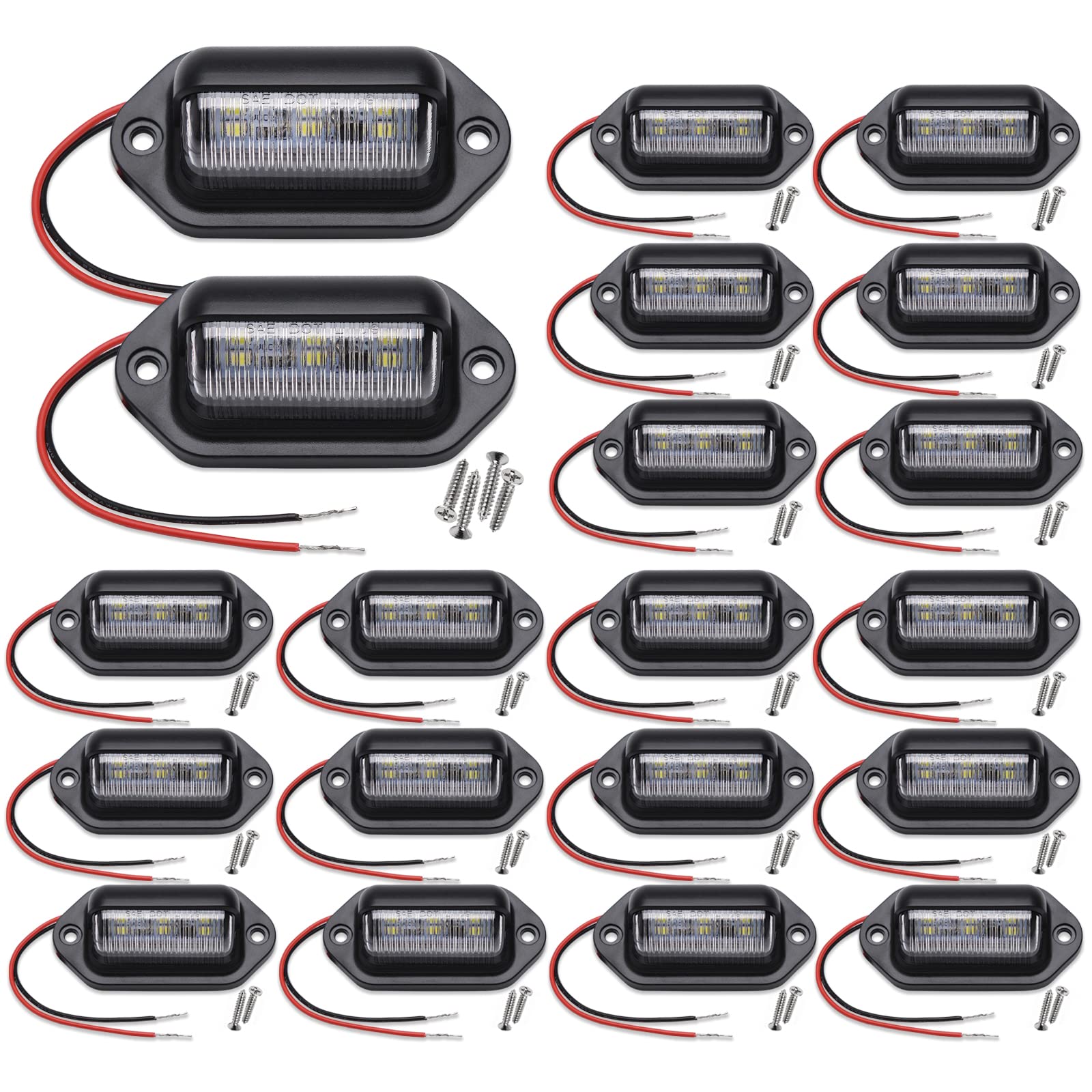 20Pcs Xenon White Led License Plate Light, 12V-24V Dc Waterproof 6-Smd License Plate Lamp Taillight, For Truck Suv Trailer Van R