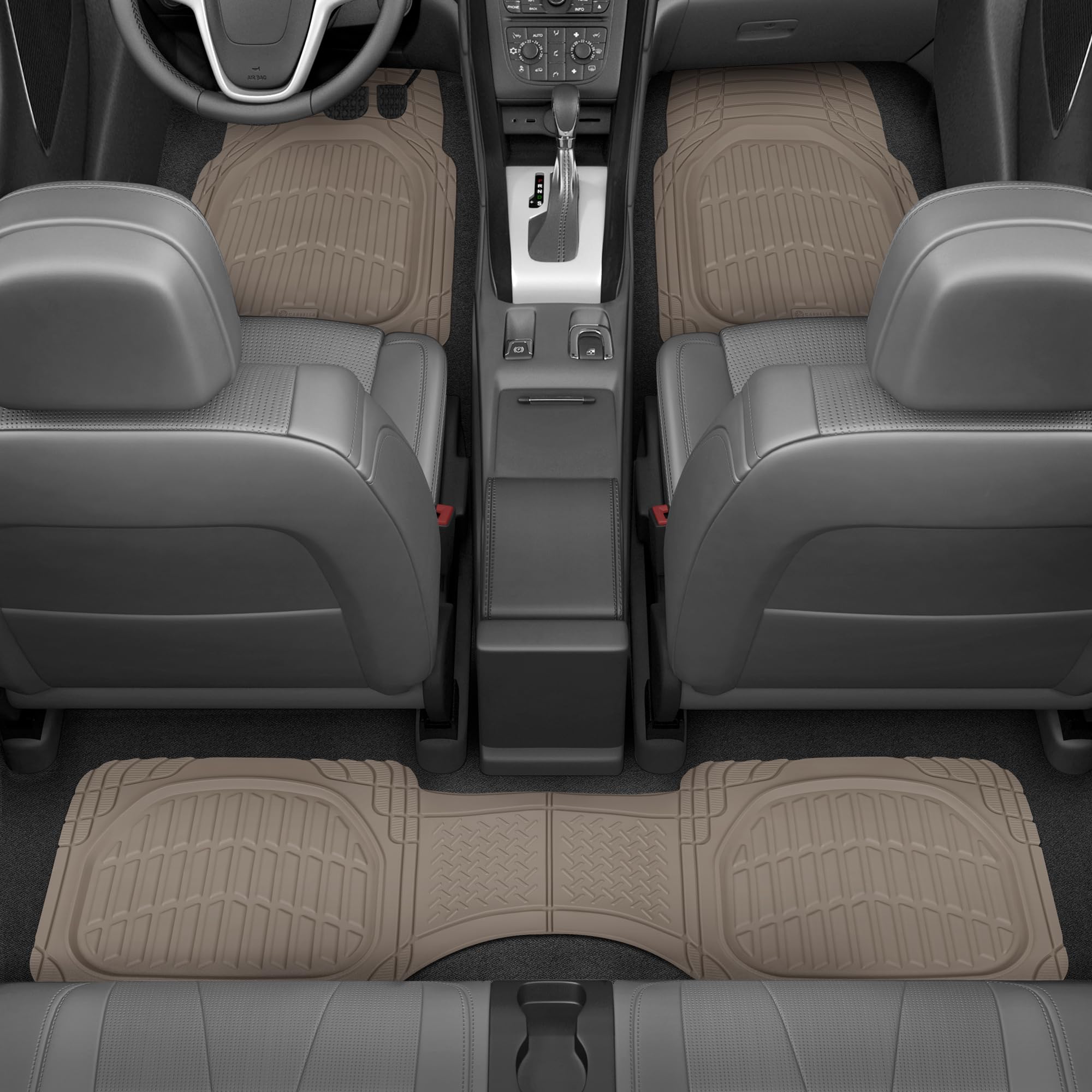 Carbella Heavy Duty Rubber 4-Piece Beige Car Floor Mats - Universal Trimmable All-Weather Car Accessories - Girl Car Accessories