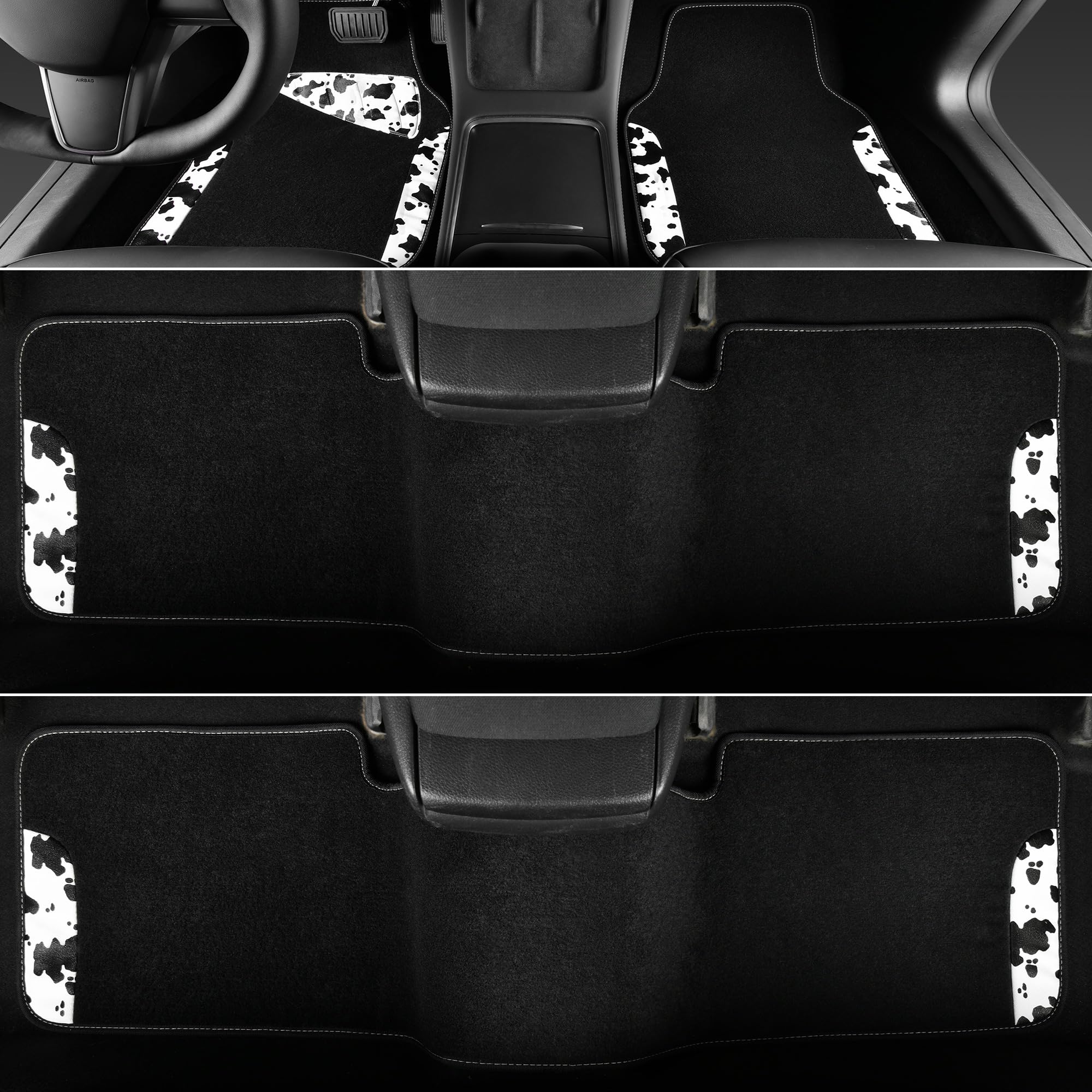 Car Pass Waterproof Universal 3 Row Car Floor Mats, Cow Print Car Mats Fit For Suv,Vans,Sedans, Trucks,Set Of 3 Row Vehicles Car