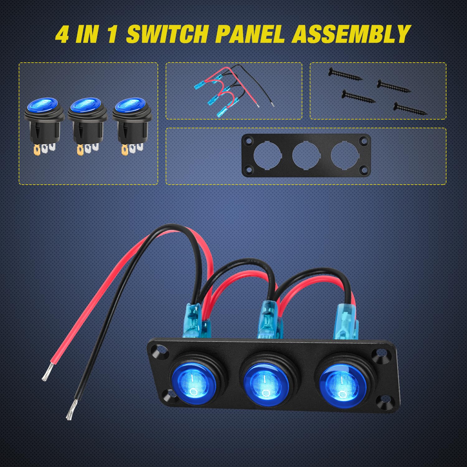 Nilight 3 Gang Rocker Switch Panel 12V Waterproof On-Off Toggle Switches With Blue Led Light Three Pin For Automotive Lights Mar