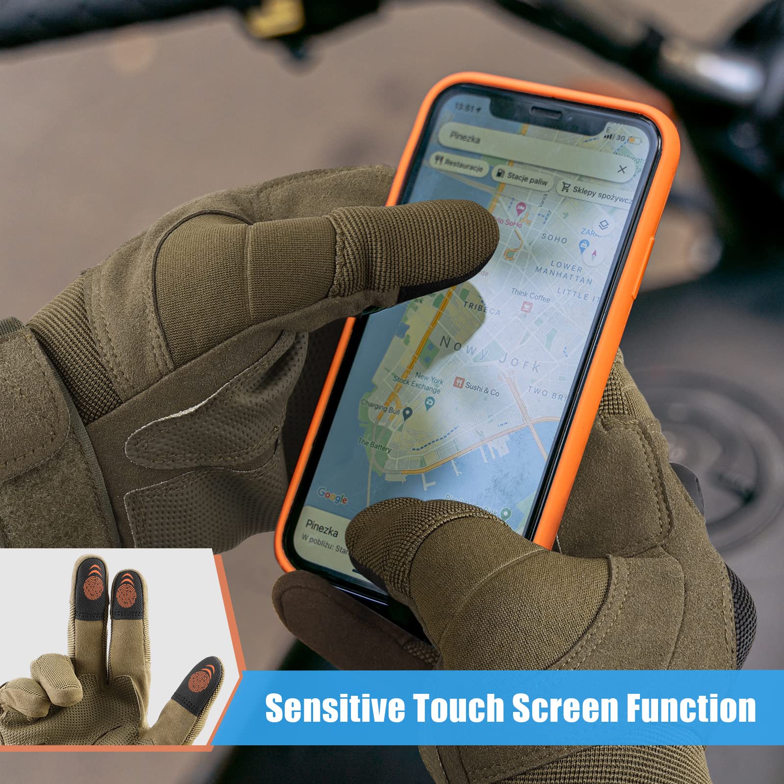 Cierto Motorcycle Gloves For Men And Women: Full Finger Touch Screen Tactical Glove With Breathable Hard Knuckle And Adjustable