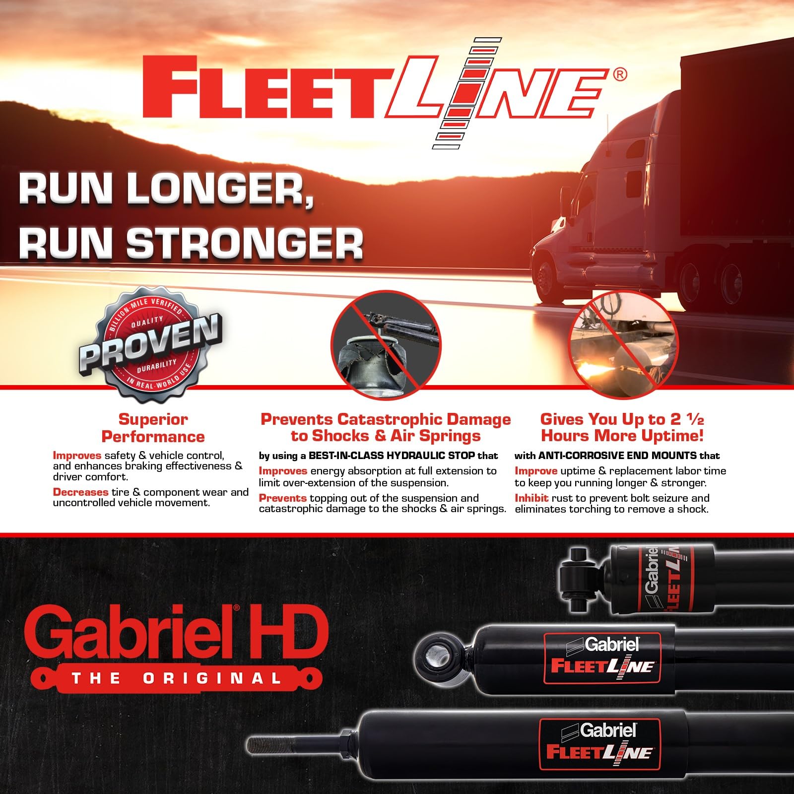 Gabriel 85700 Fleetline Heavy Duty Front/Rear Shock Absorbers For Gmc Coaches; Greyhound Bus; Motor Coach; Nova Bus Corporation;
